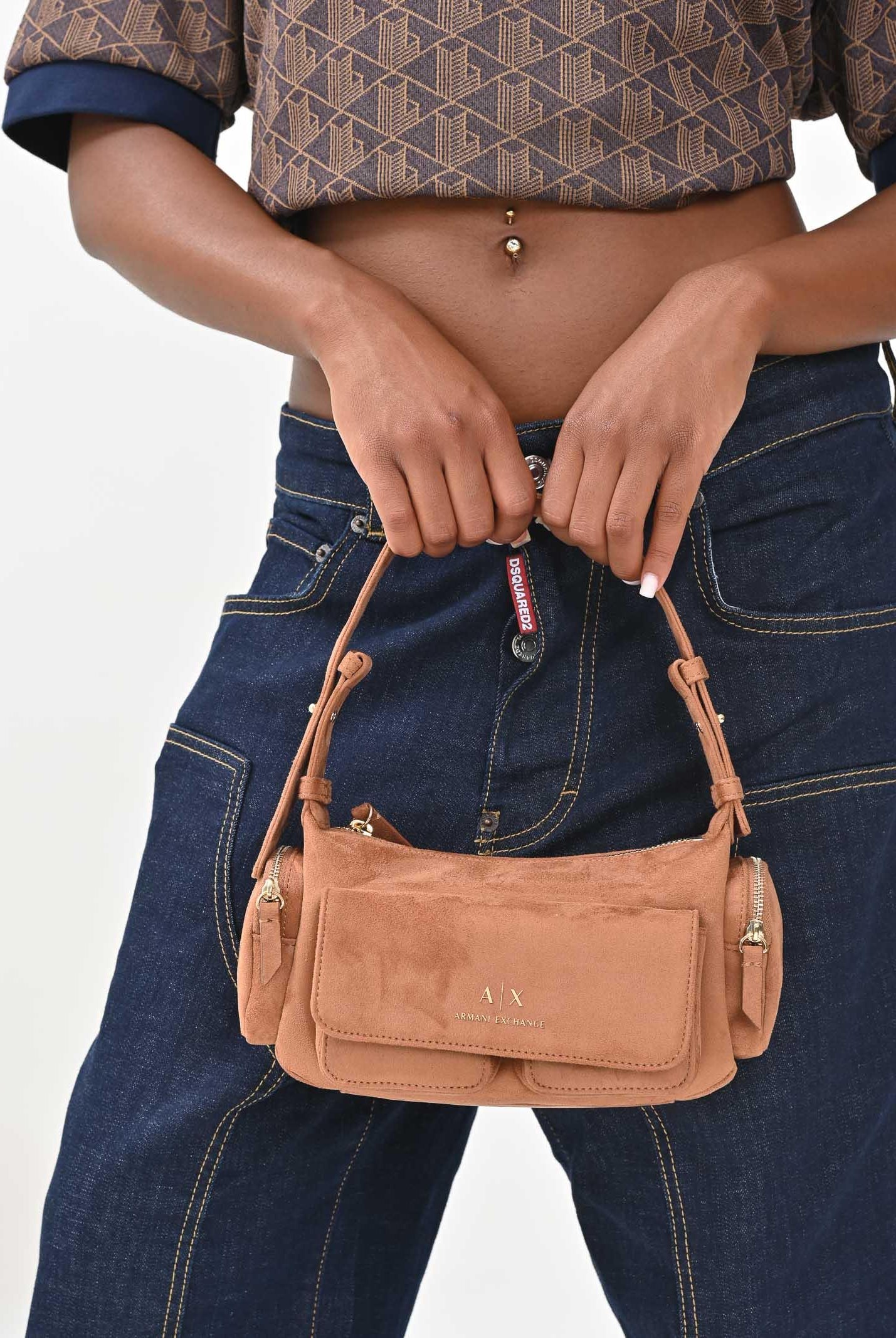 ARMANI EXCHANGE Borsa a spalla in suede cuoio da donna XW000405AF17158 U6048 ARMANI EXCHANGE