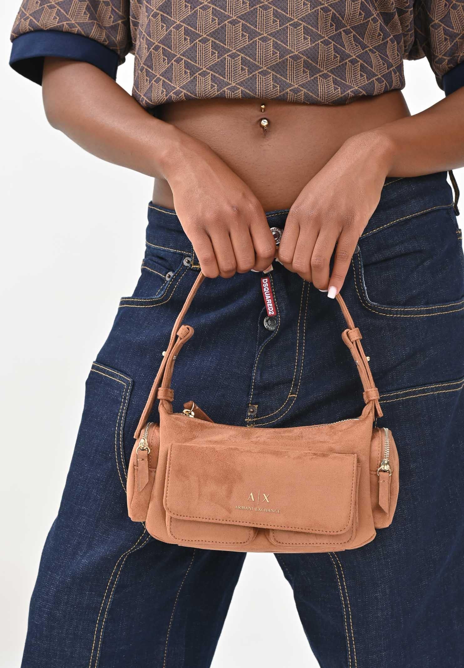 ARMANI EXCHANGE Borsa a spalla in suede cuoio da donna XW000405AF17158 U6048 ARMANI EXCHANGE