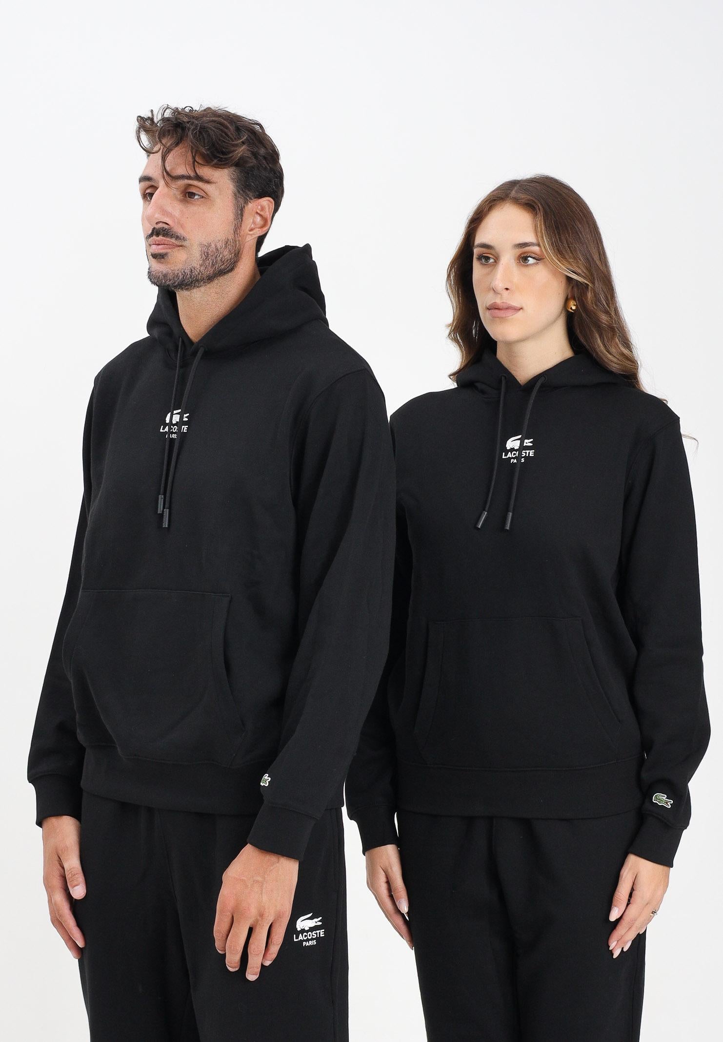 LACOSTE Felpa con cappuccio nera per uomo e donna con stampa SH2740 031 LACOSTE