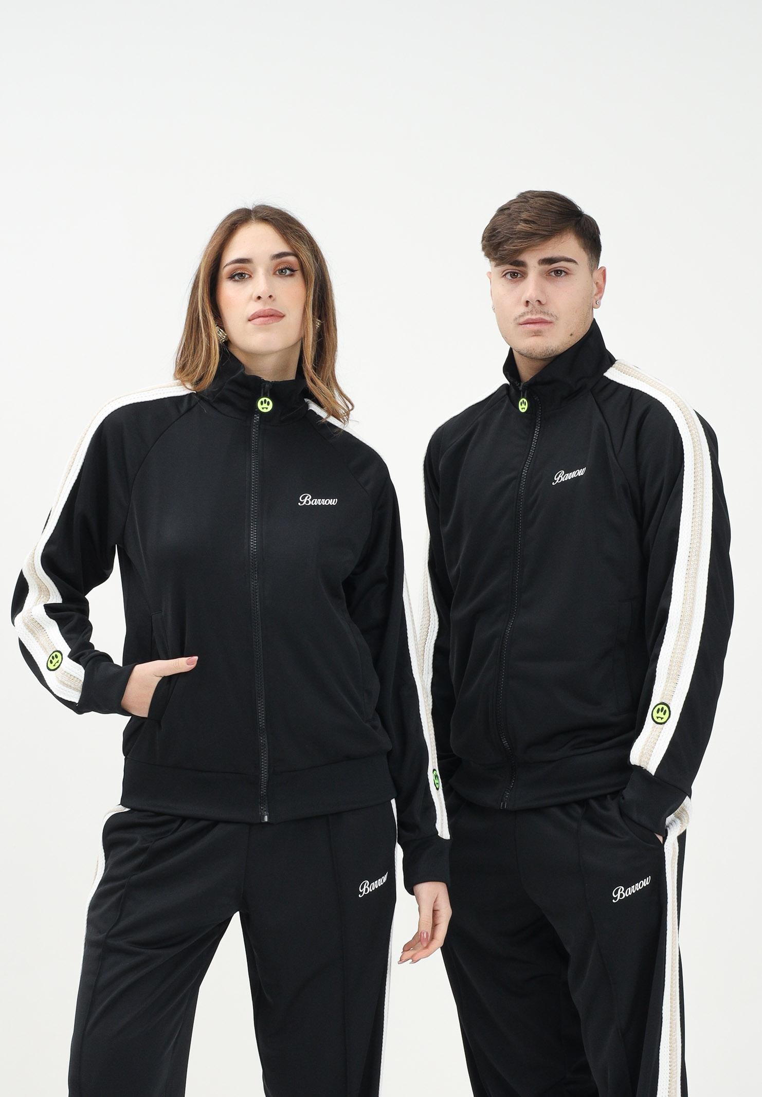 BARROW Felpa con zip nera per uomo e donna rifinita da bande a contrasto S5BWUAJK069 110 BARROW