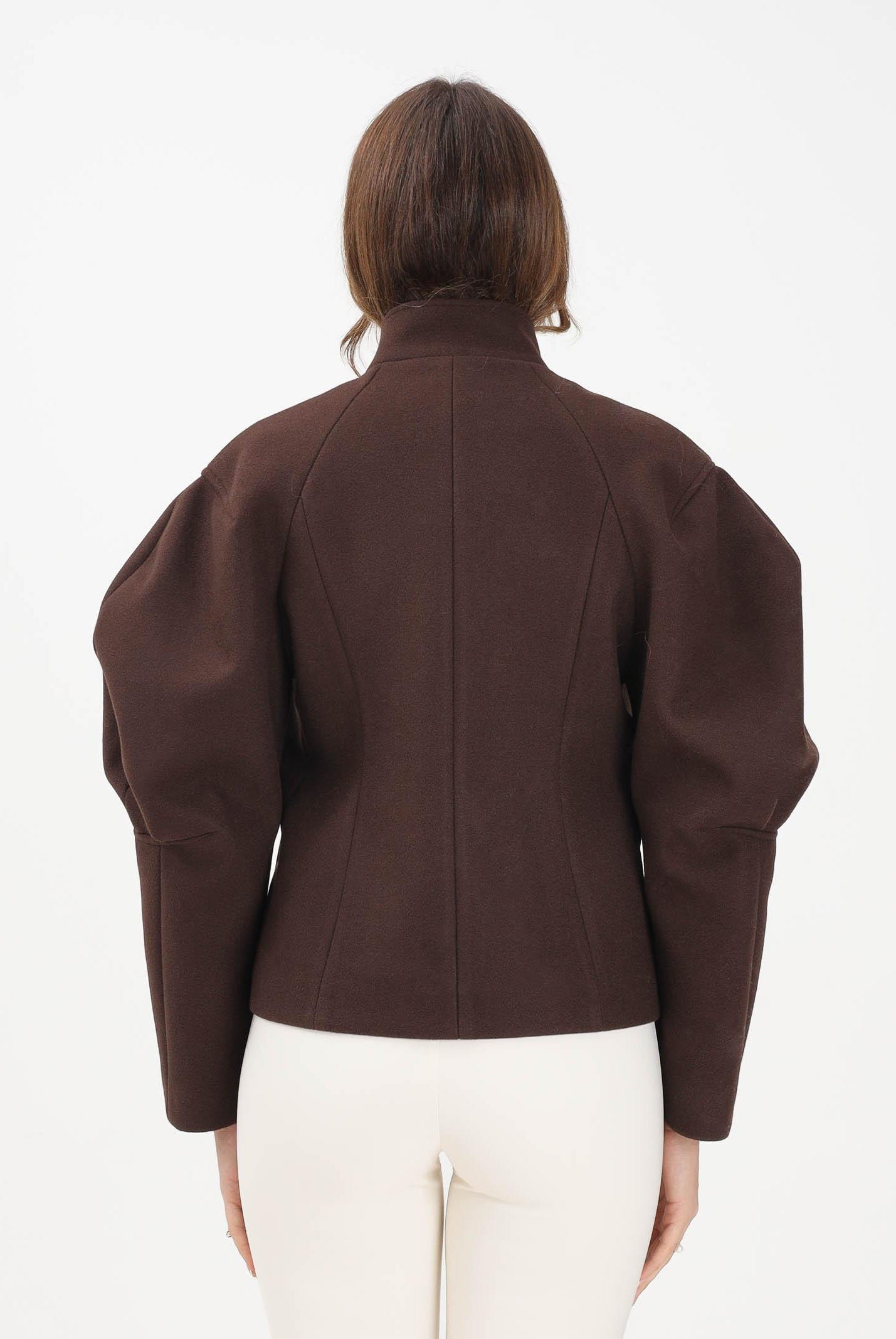VICOLO Cappotto corto marrone da donna con maniche a sbuffo TF1543 MA VICOLO