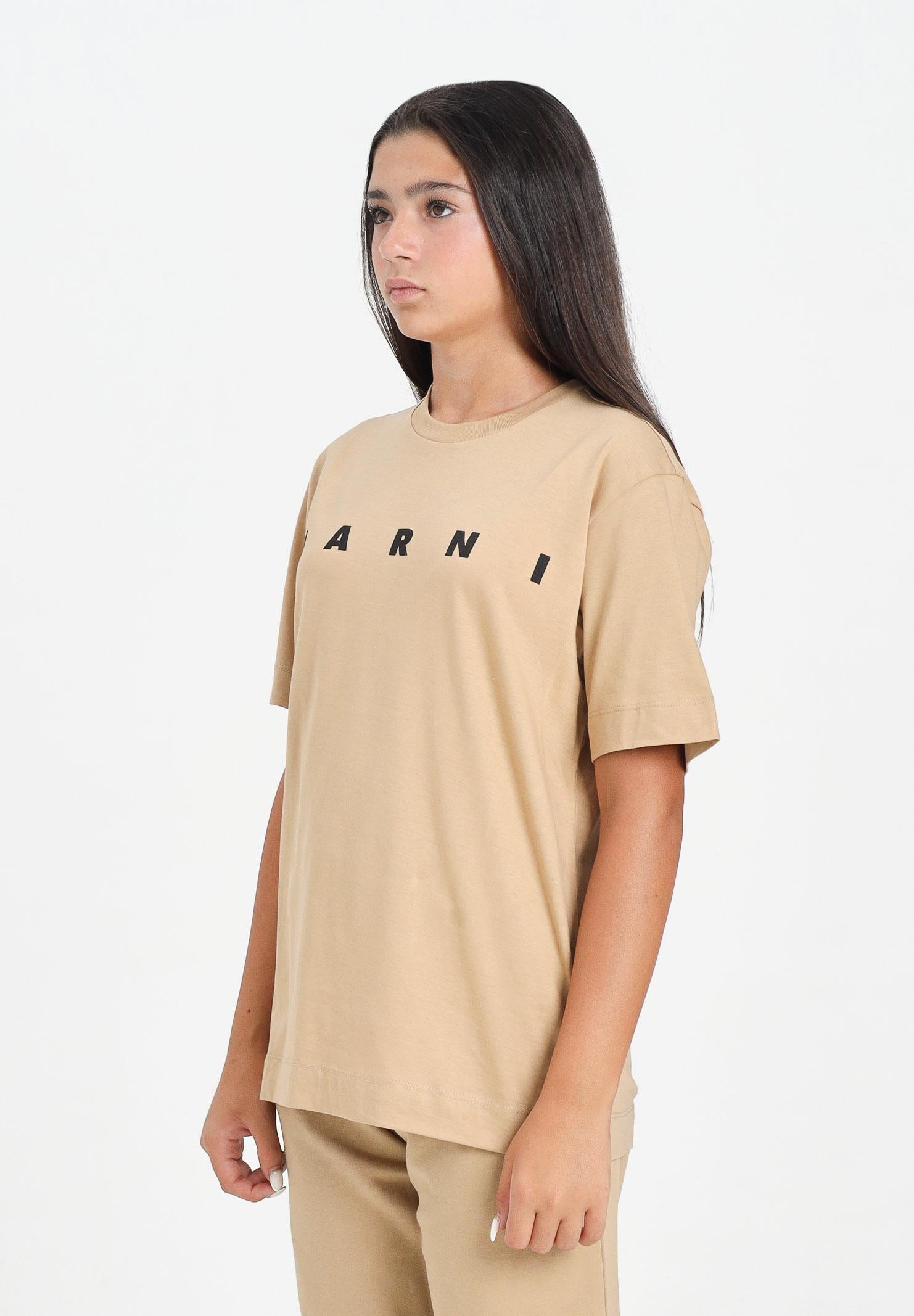 MARNI T-shirt a manica corta beige per donna, ragazzi e bambini con logo istituzionale M002MVM00RF 0M715 MARNI