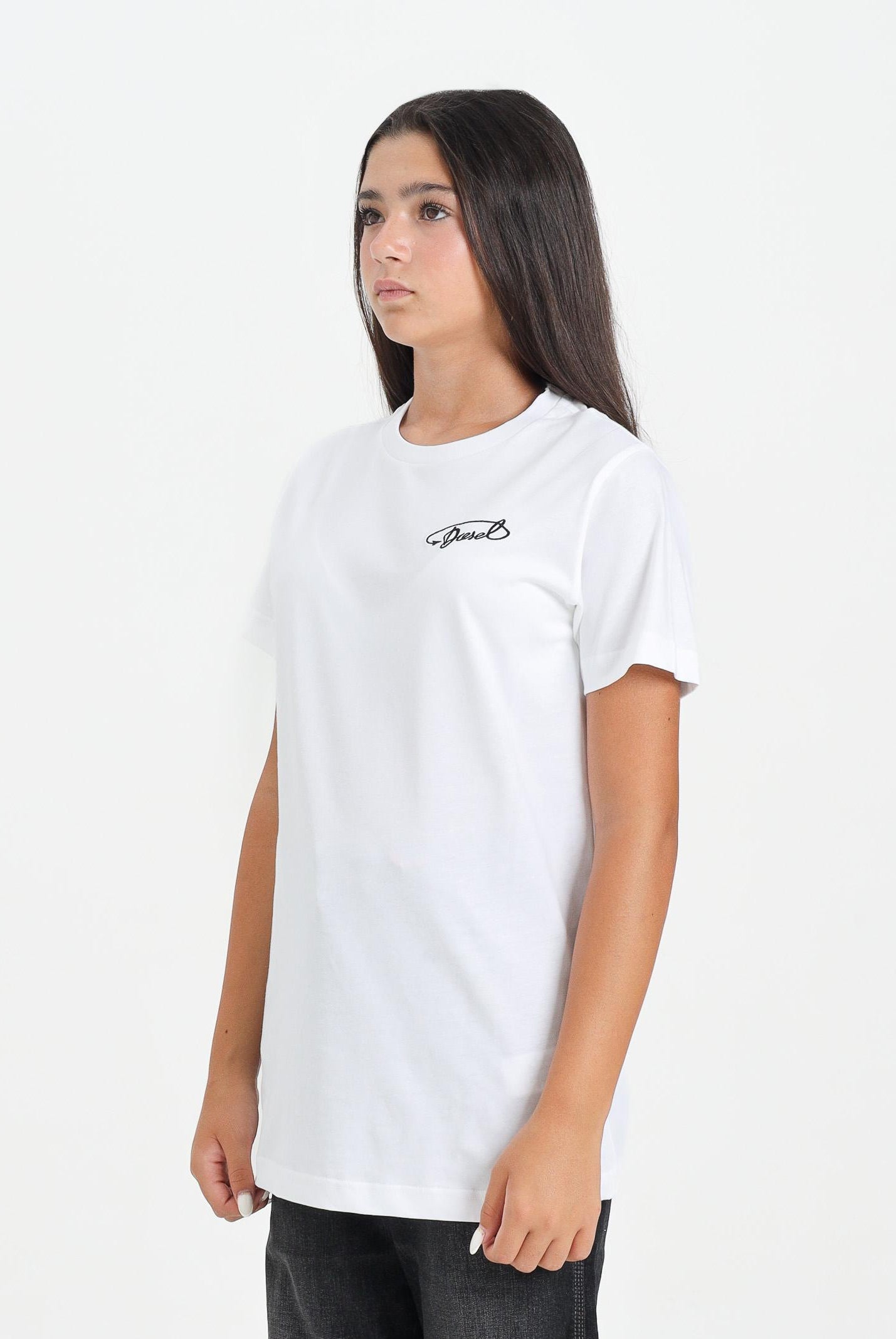 DIESEL T-shirt a manica corta bianca per donna, ragazzi e bambini con logo Diesel J025260CATM K100 DIESEL