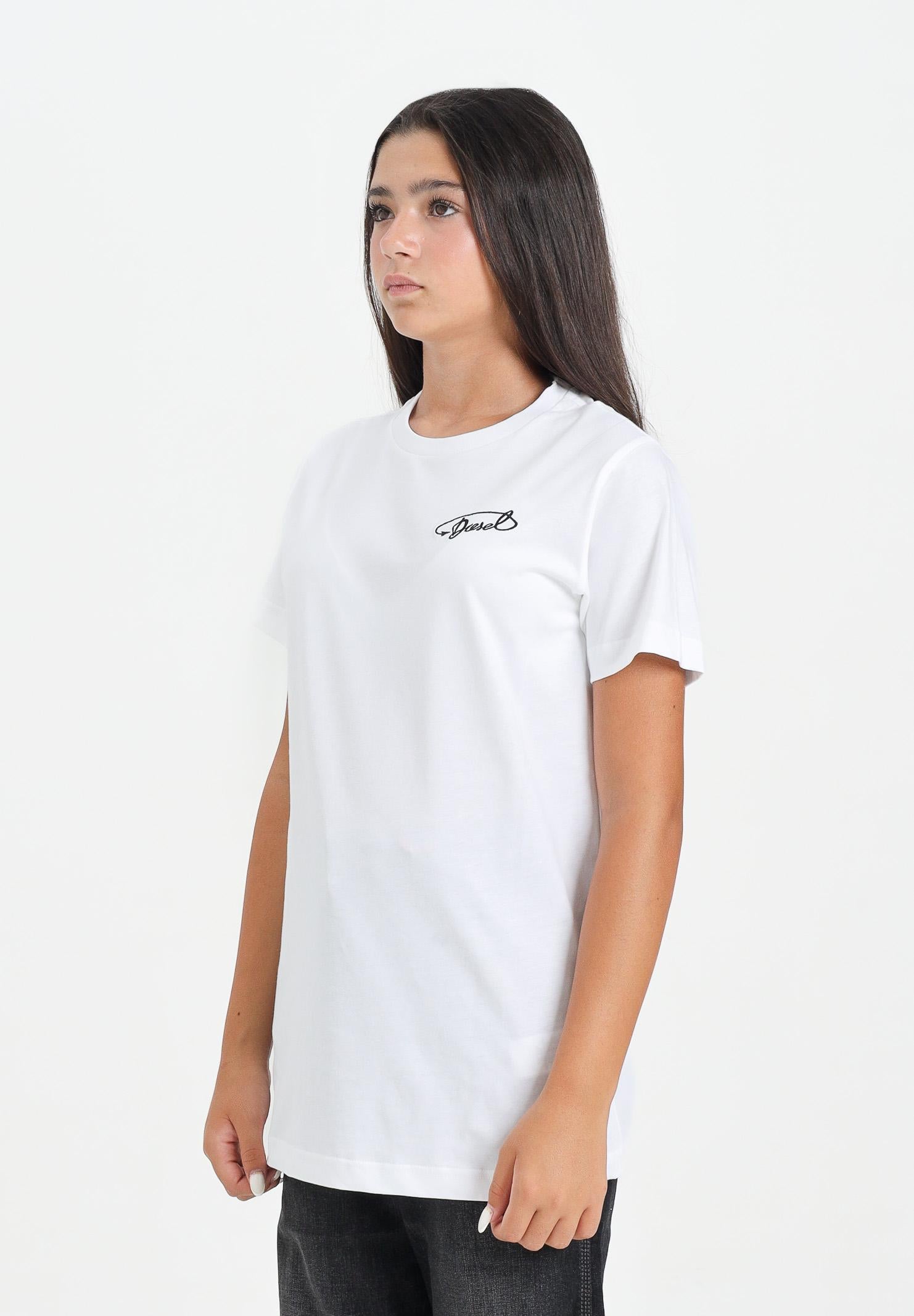 DIESEL T-shirt a manica corta bianca per donna, ragazzi e bambini con logo Diesel J025260CATM K100 DIESEL