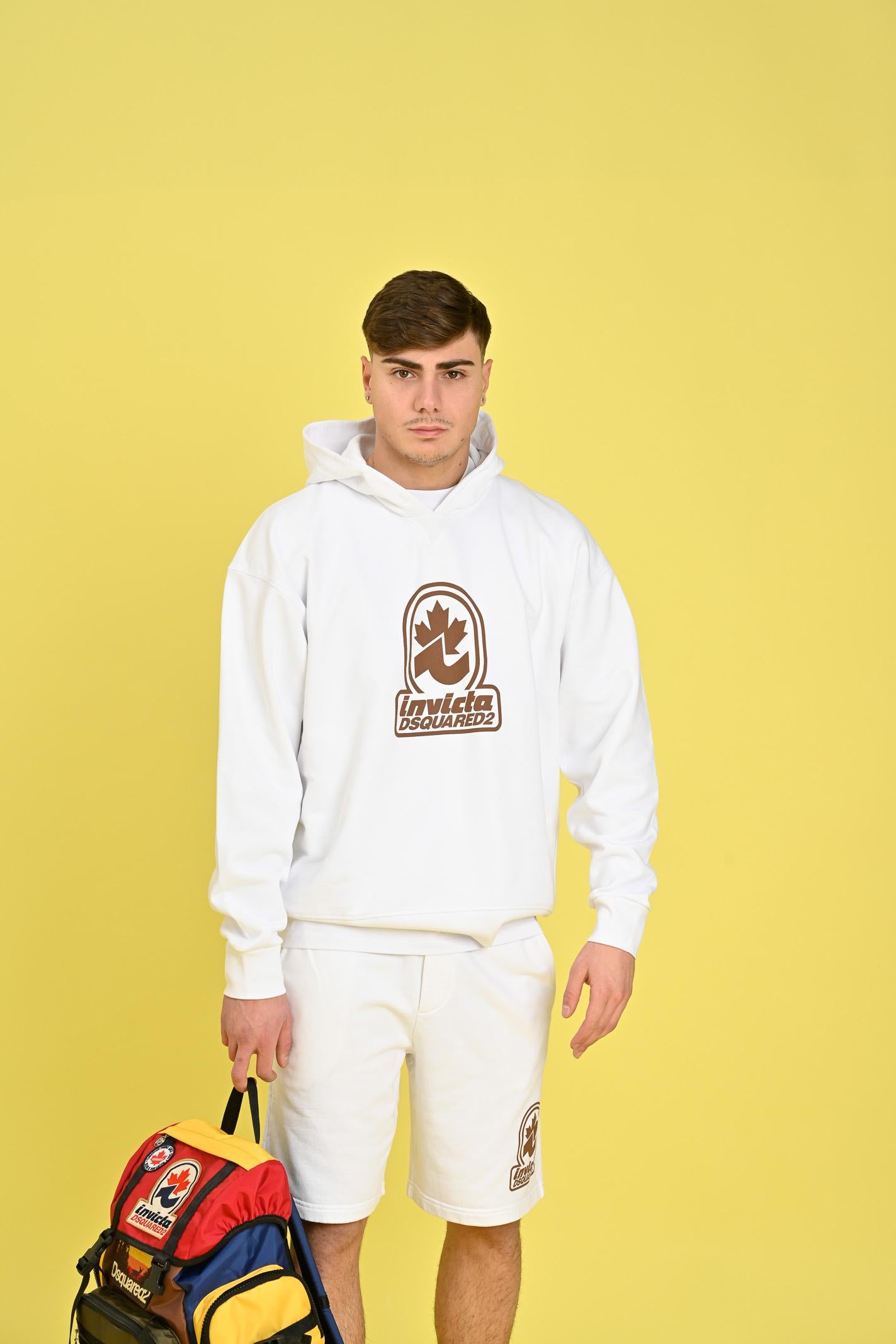 DSQUARED2 Felpa con cappuccio bianca per donna, ragazzi e bambini con stampa "Invicta Dsquared2" DQ2907D0AD2 DQ100 DSQUARED2