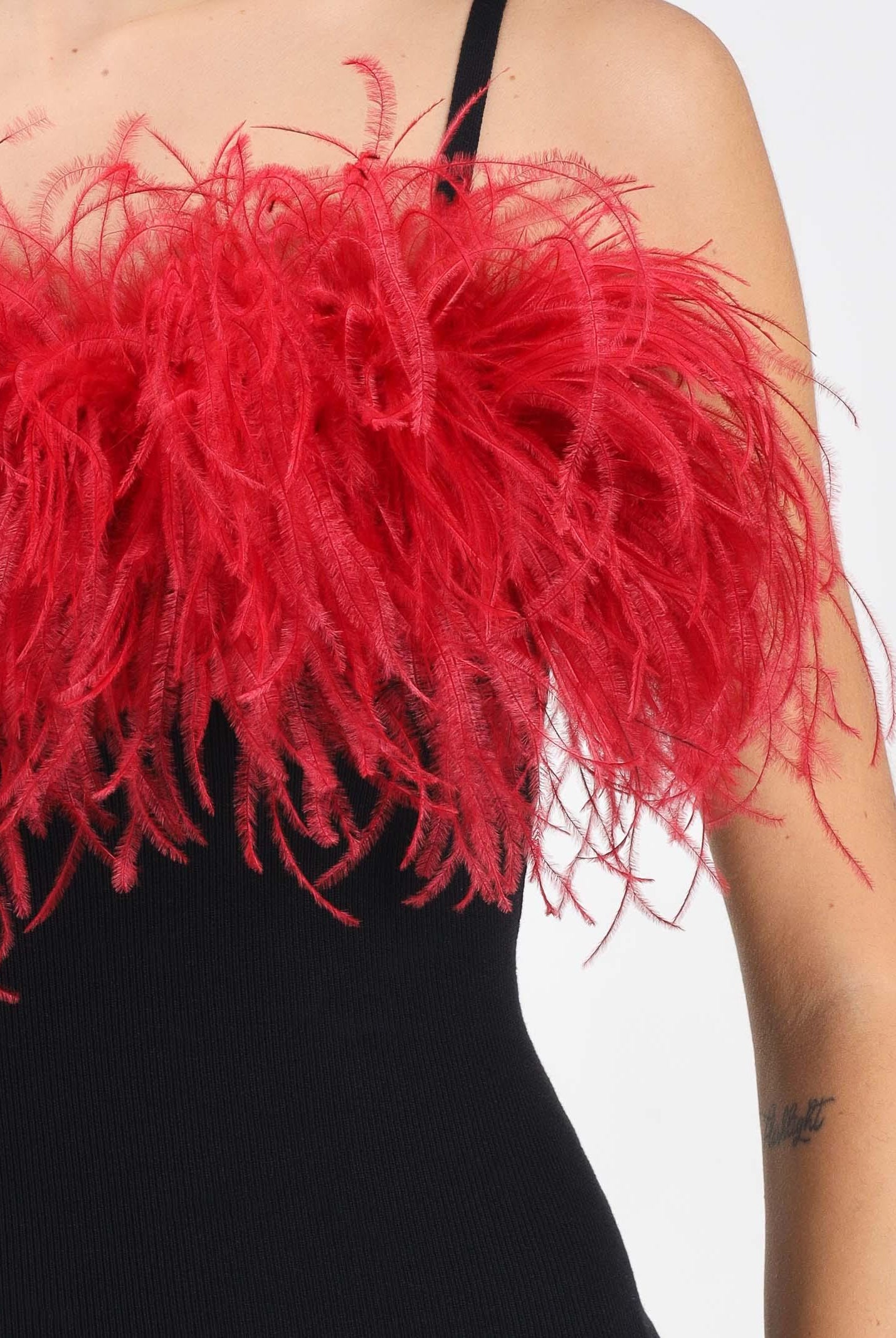 NOELL MAGGINI Abito midi nero da donna con piume bordeaux 00126083 NEBO NOELL MAGGINI