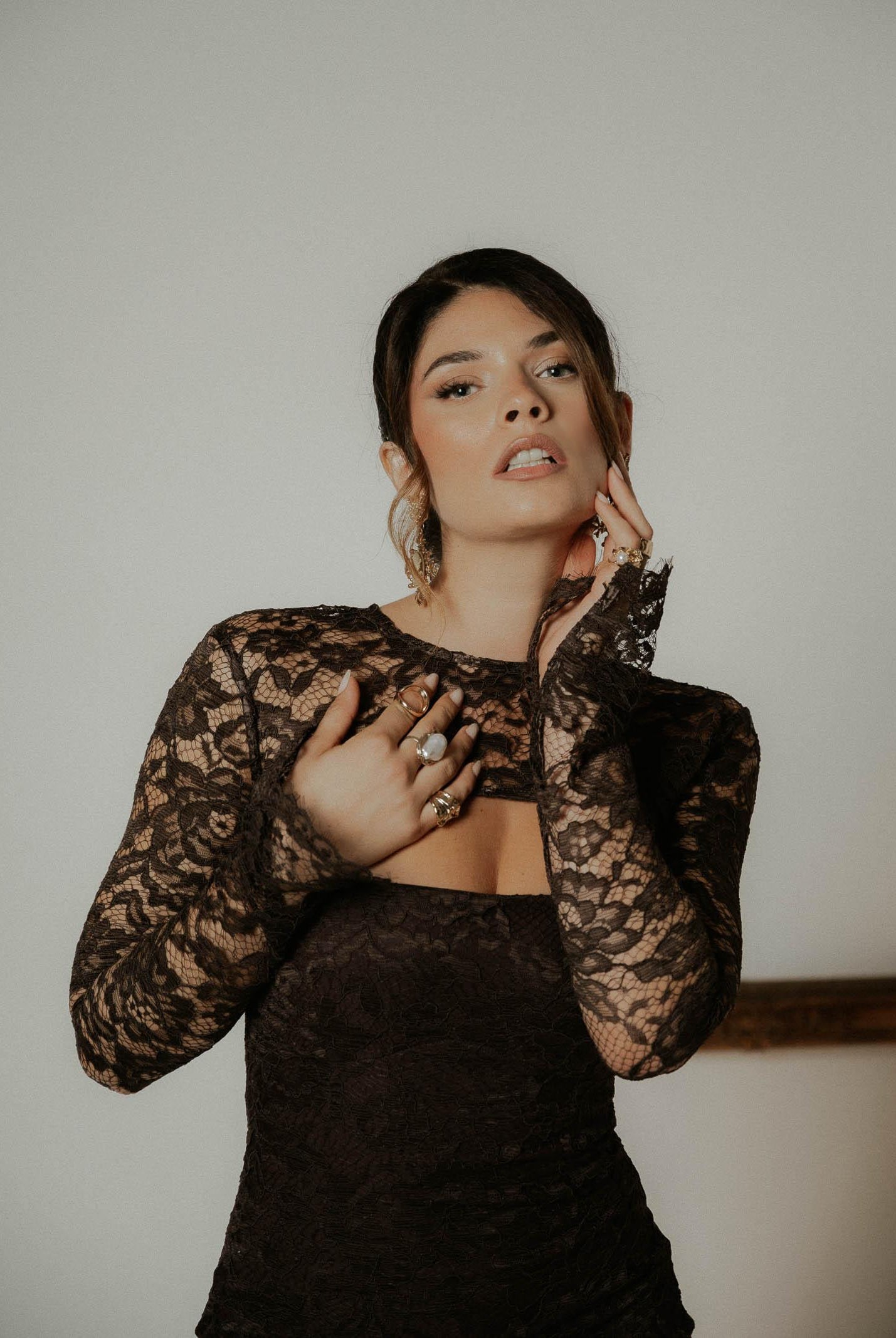 SANTAS Abito midi CHARME in pizzo marrone da donna PV2602 MA SANTAS