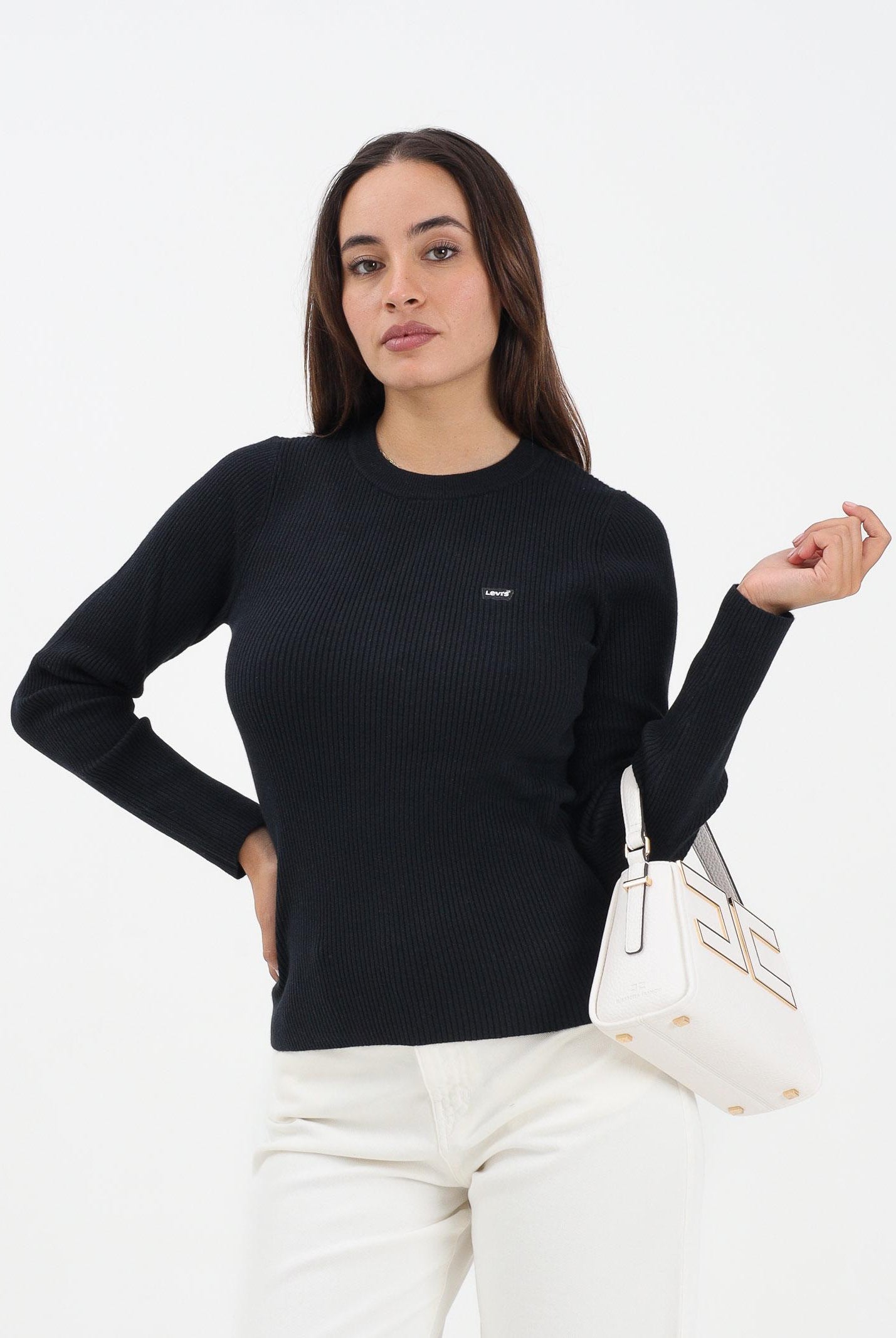 LEVI'S® Maglioncino girocollo nero da donna realizzato in tessuto a costine A0719-0035 . LEVI'S®