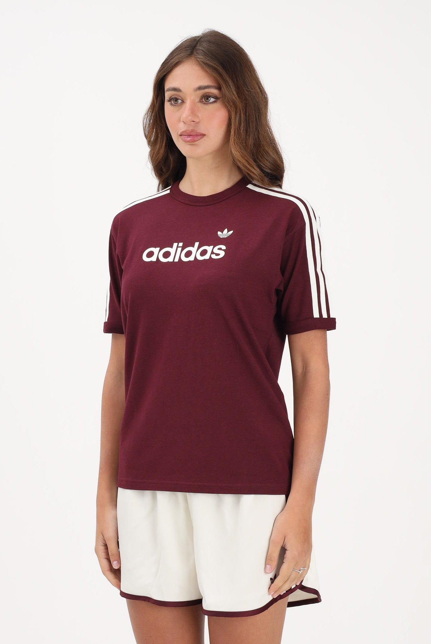 ADIDAS ORIGINALS T-shirt a manica corta LINEAR bordeaux da donna KD3710 . ADIDAS ORIGINALS