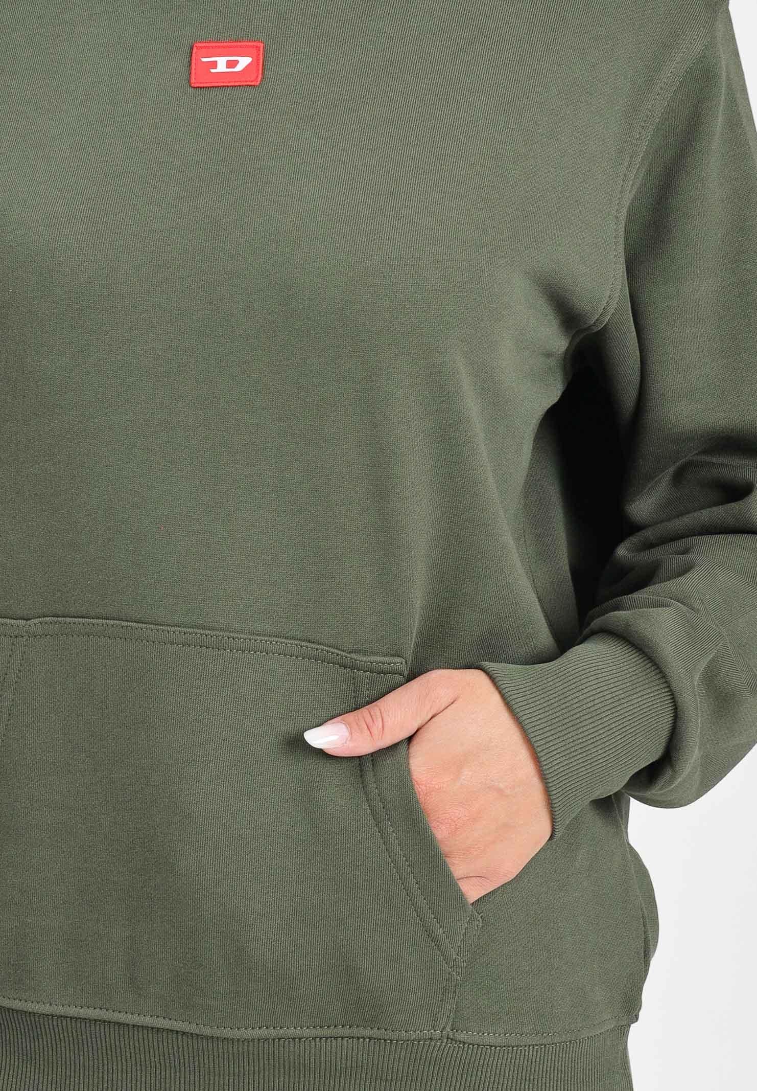 DIESEL Felpa con cappuccio verde militare per donna, ragazzi e bambini rifinita da patch D J025020GEAD K513 DIESEL