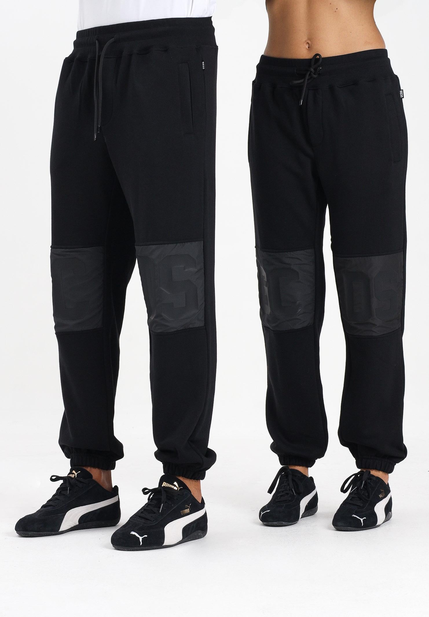 GCDS Pantalone sportivo nero per uomo e donna con inserto e logo B1XM3003JI1 99 GCDS