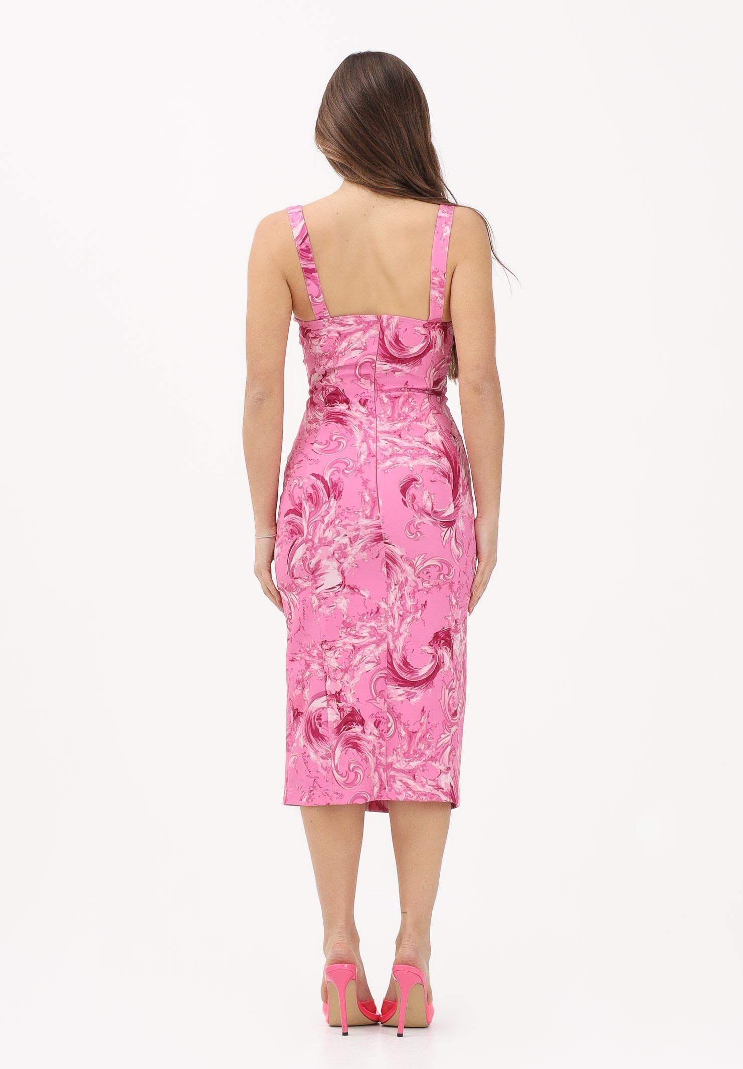 VERSACE JEANS COUTURE Abito midi fucsia da donna con stampa Wave Couture 80HAO940NS756 499 VERSACE JEANS COUTURE