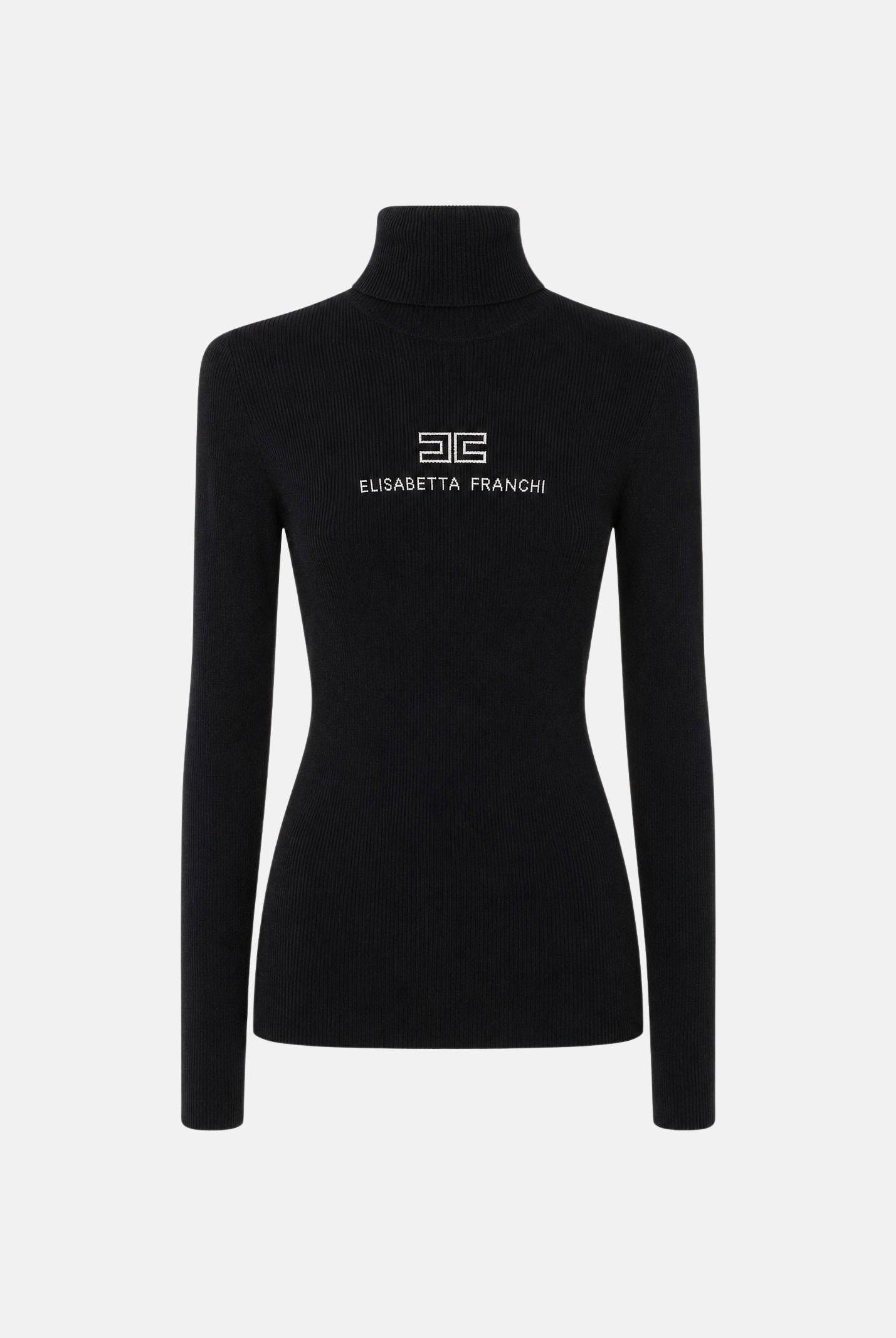 ELISABETTA FRANCHI Dolcevita con logo centrale, colore nero dettagli burro, da donna. MK18B66E2 685 ELISABETTA FRANCHI