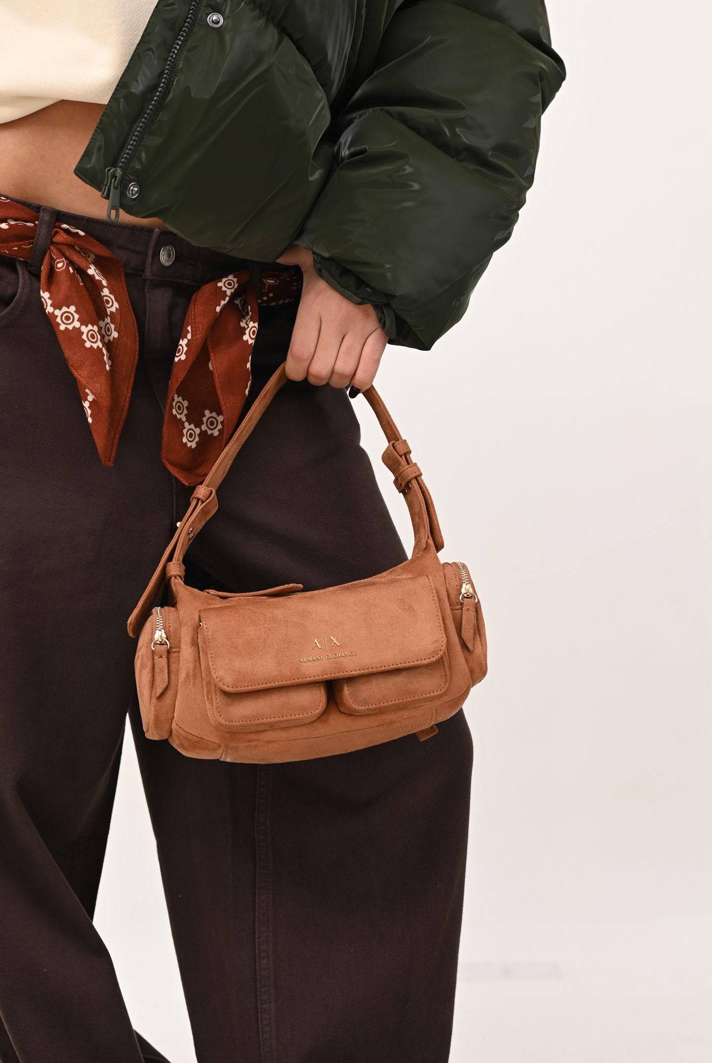 ARMANI EXCHANGE Borsa a spalla in suede cuoio da donna XW000405AF17158 U6048 ARMANI EXCHANGE