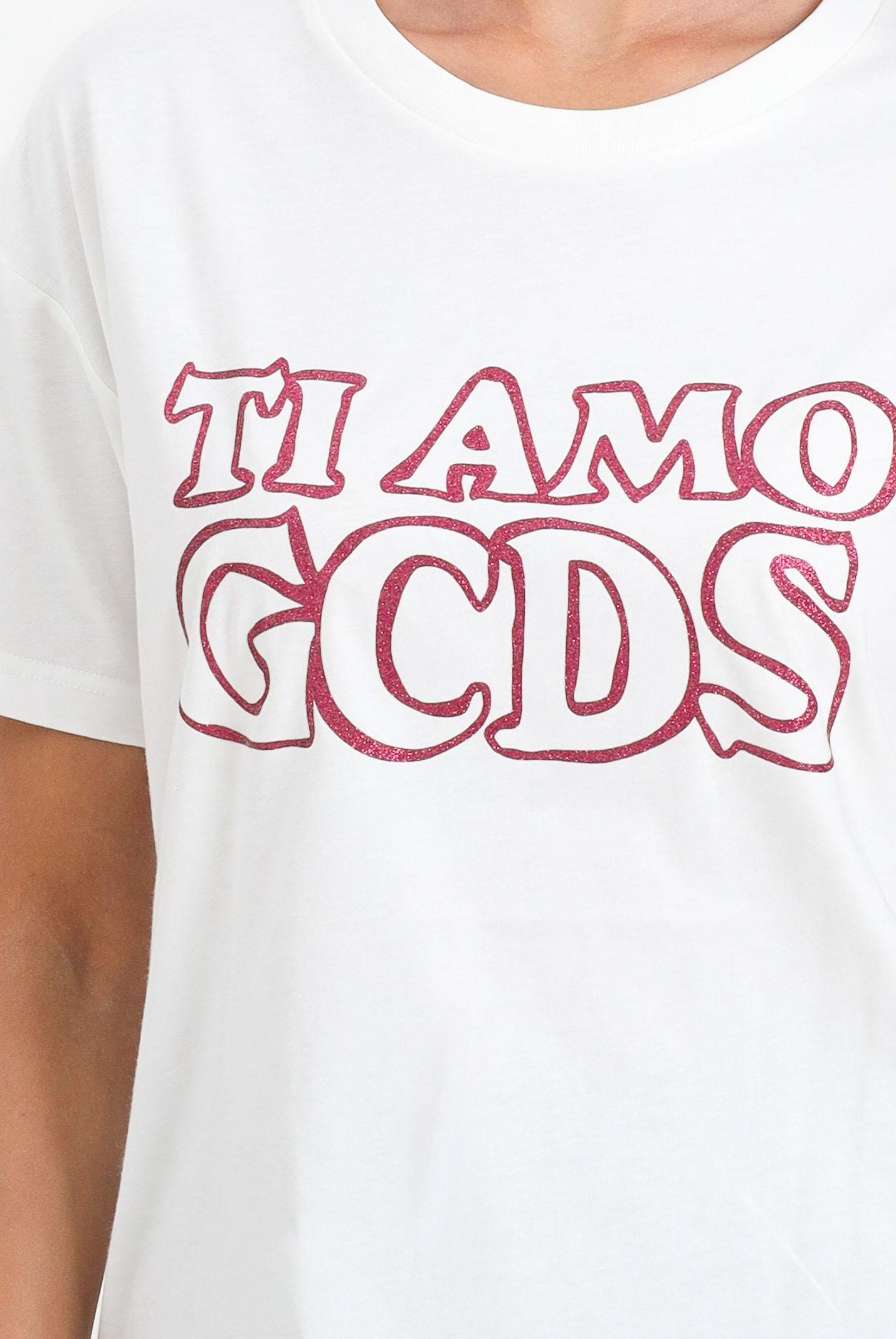 GCDS T-shirt a manica corta bianca per donna e bambina con stampa glitterata TI AMO GCDS B2JW2335BA3 15 GCDS