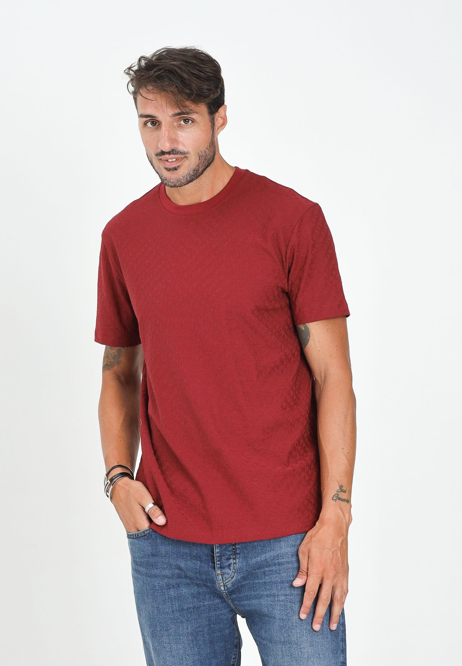 ARMANI EXCHANGE T-shirt a manica corta bordeaux da uomo con fantasia logo jacquard XM001431AF10337 FA036 ARMANI EXCHANGE