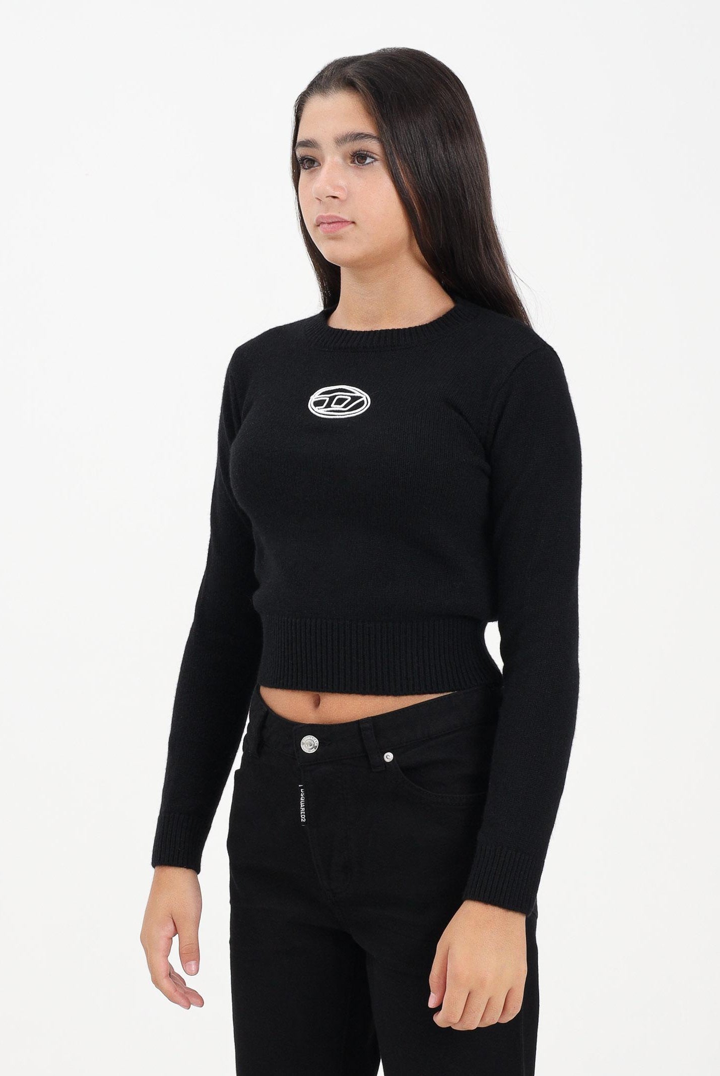 DIESEL Maglioncino girocollo nero per donna, ragazzi e bambini con logo Oval D J02435KYAYX K900 DIESEL
