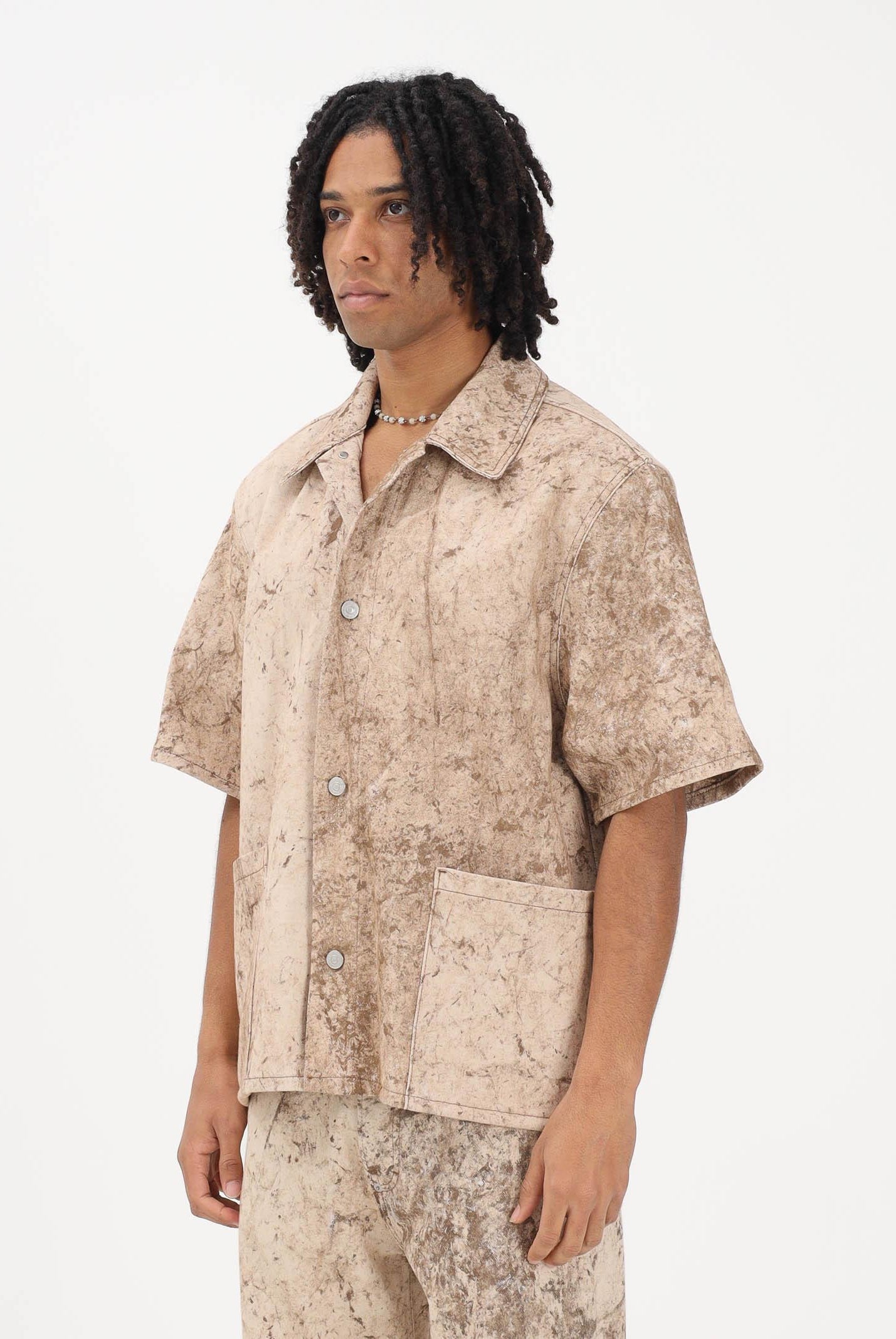 I'M BRIAN Camica a manica corta beige da uomo con stampa effetto marmorizzato CA3651 0025 I'M BRIAN