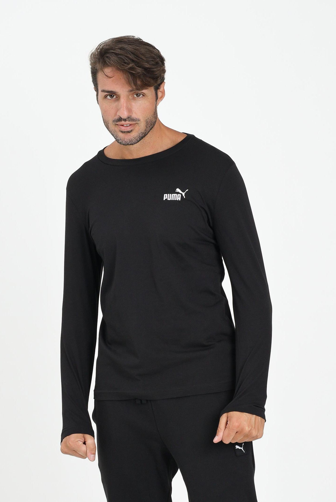 PUMA T-shirt a manica lunga Essentials con logo N. 1 nera da uomo 682546 01 PUMA