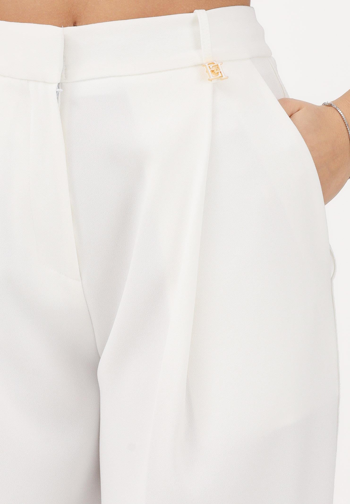 ELISABETTA FRANCHI Pantalone elegante avorio da donna con logo charm PA16761E2 360 ELISABETTA FRANCHI
