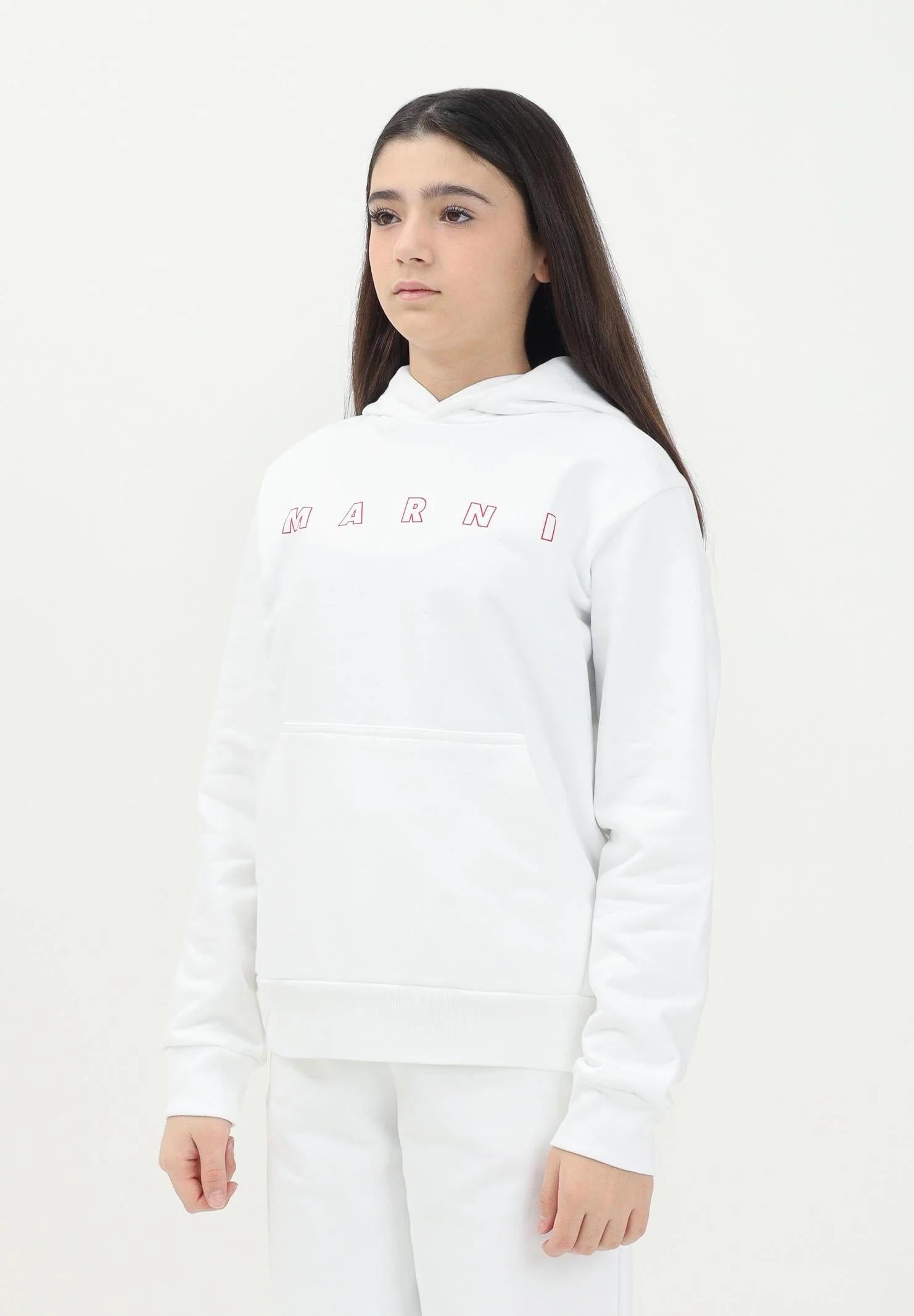 MARNI Felpa con cappuccio bianca per donna, ragazzi e bambini rifinita da stampa logo M01407M00V0 0M100 MARNI