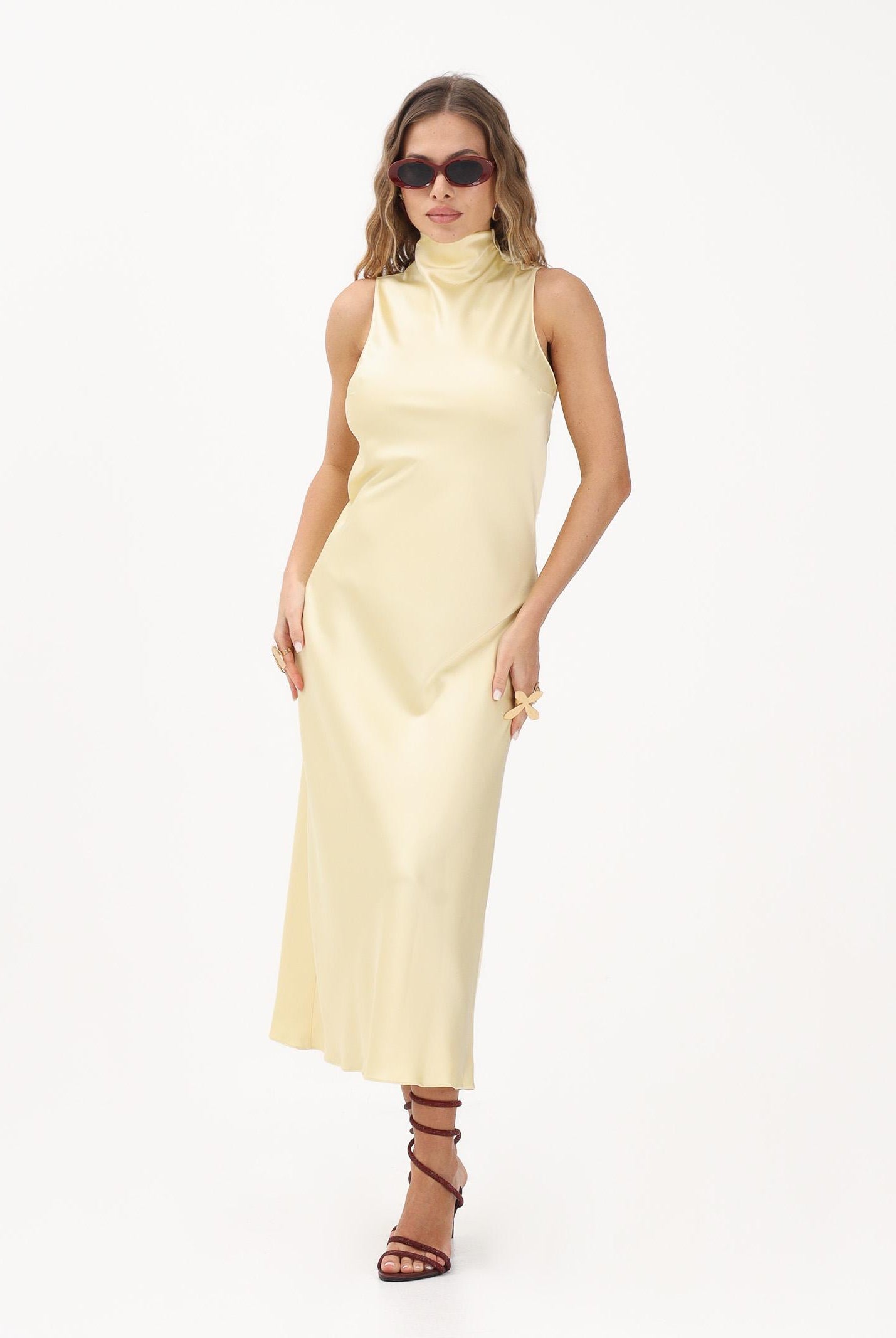 PATRIZIA PEPE Abito midi giallo da donna in raso 8A1627A269 Y478 PATRIZIA PEPE