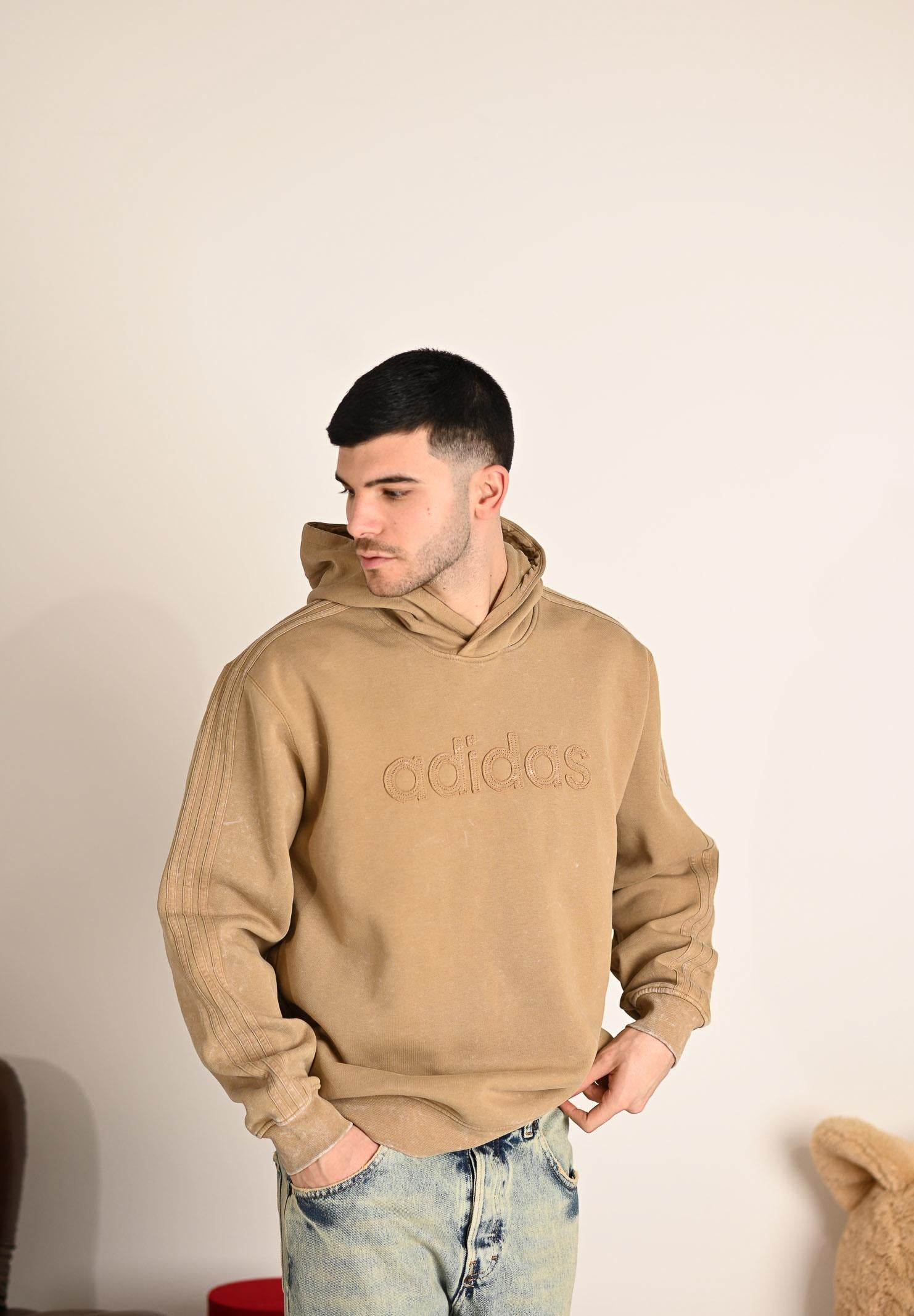 ADIDAS ORIGINALS Felpa con cappuccio WASHED beige da uomo JY2791 . ADIDAS ORIGINALS