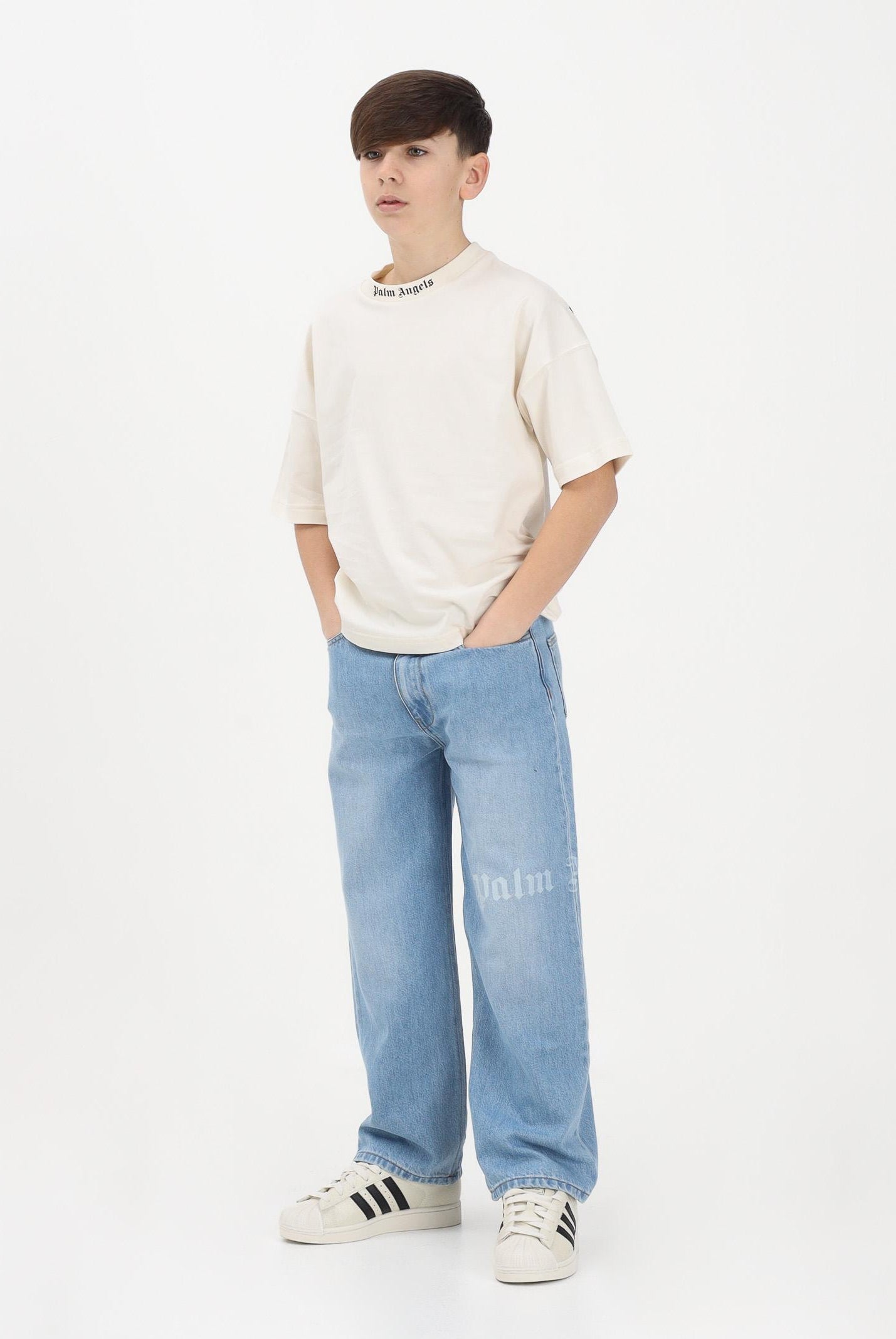 PALM ANGELS Jeans in denim azzurro chiaro per donna, ragazzi e bambini con logo PBYB009S26DEN001 050 PALM ANGELS