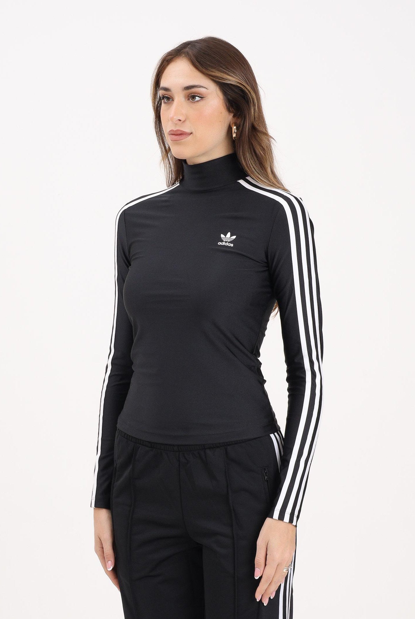 ADIDAS ORIGINALS T-shirt a manica lunga adicolor 3-Stripes Turtleneck nera da donna IZ3200 ADIDAS ORIGINALS