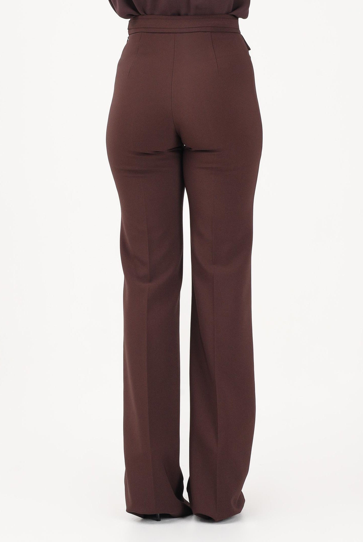 ELISABETTA FRANCHI Pantalone elegante cacao da donna con logo ricamato<BR/> PA17161E2 644 ELISABETTA FRANCHI
