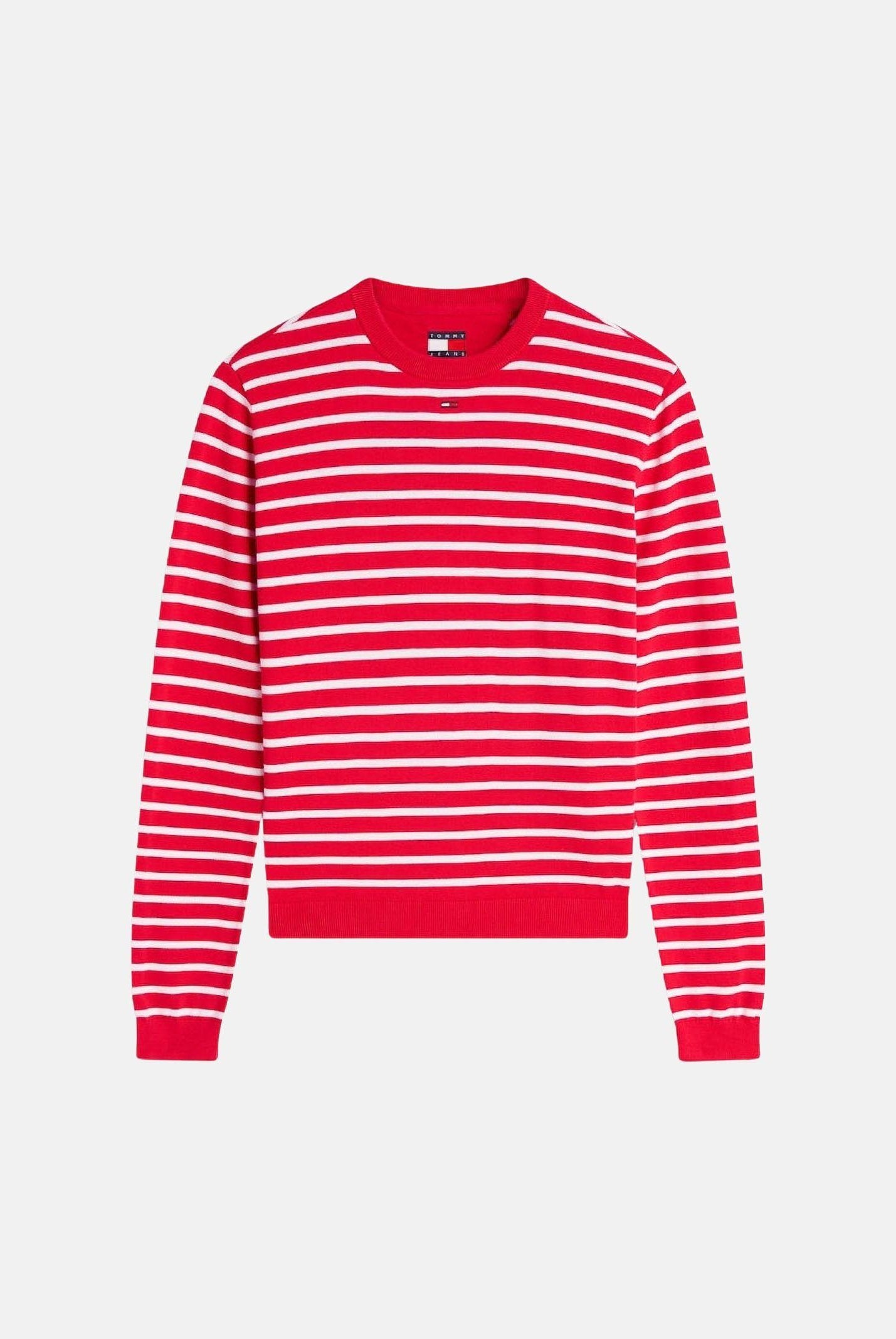 TOMMY JEANS maglia girocollo Essential Crew Sweater Amaryllis Red Stripe bianco con righe rosse e blu donna. DW0DW20159 0EX TOMMY JEANS