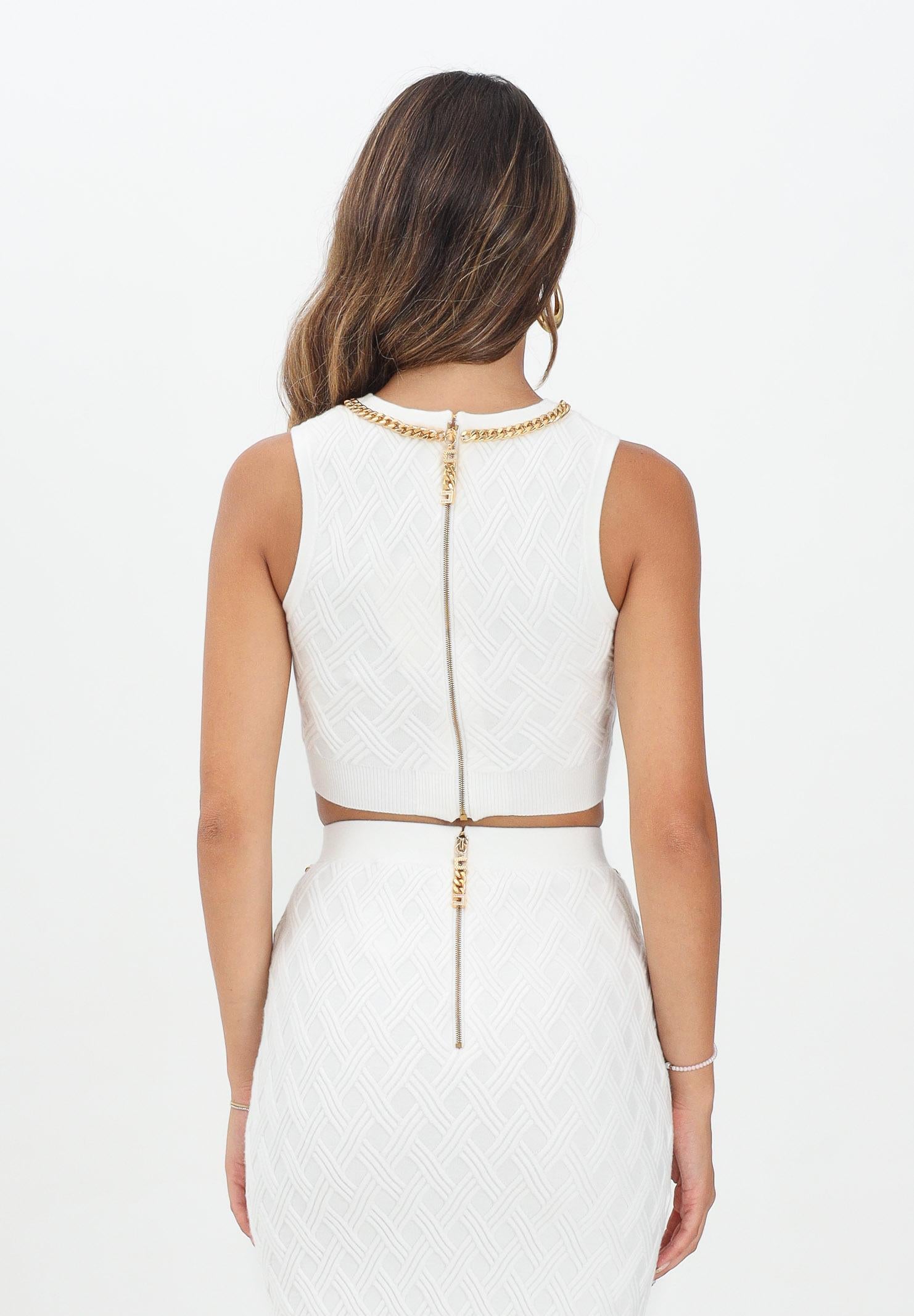 ELISABETTA FRANCHI Top in maglia avorio da donna con motivo a rombi TK60B56E2 360 ELISABETTA FRANCHI