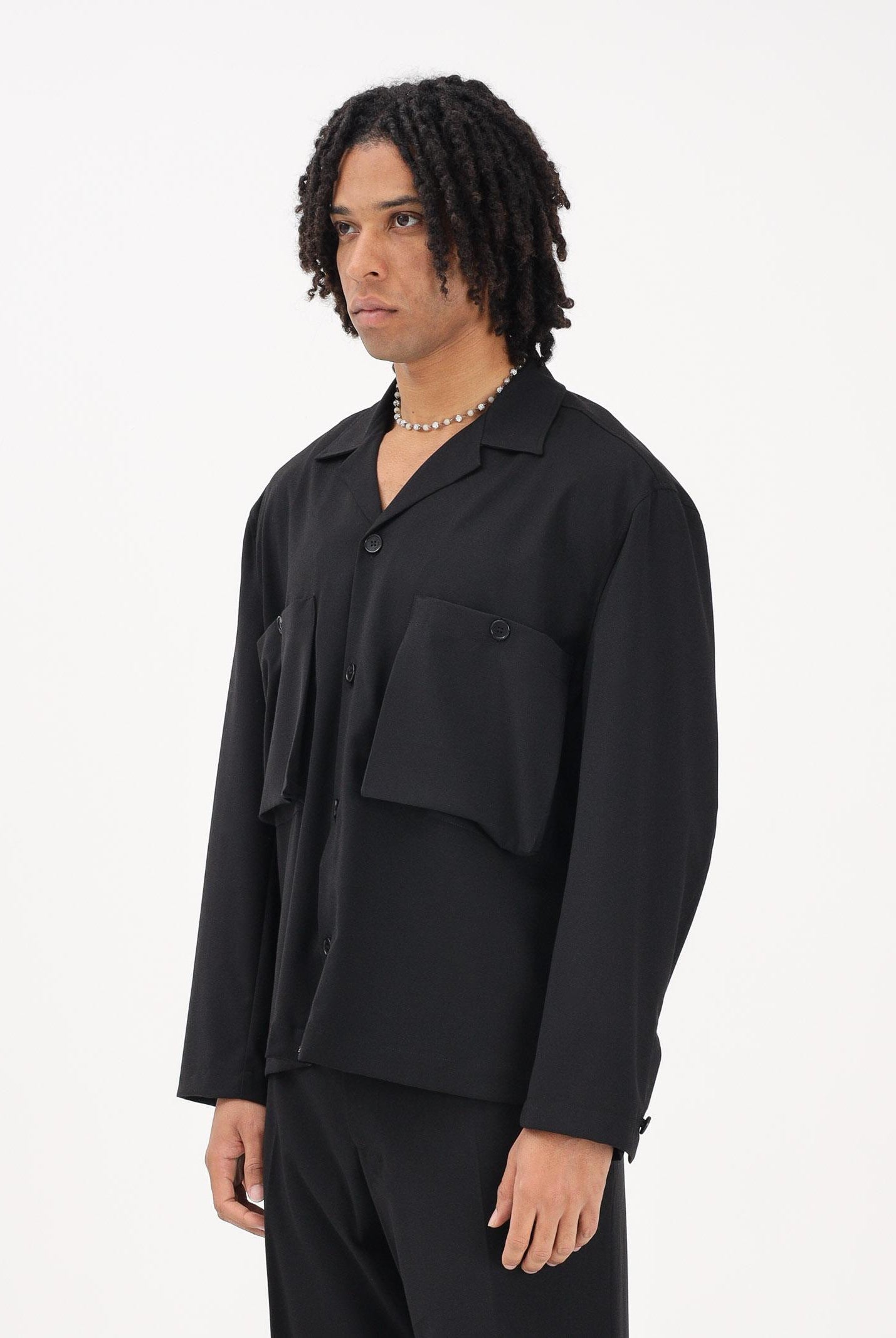 I'M BRIAN Camicia a manica lunga nera da uomo con tasche cargo CA3625 009 I'M BRIAN