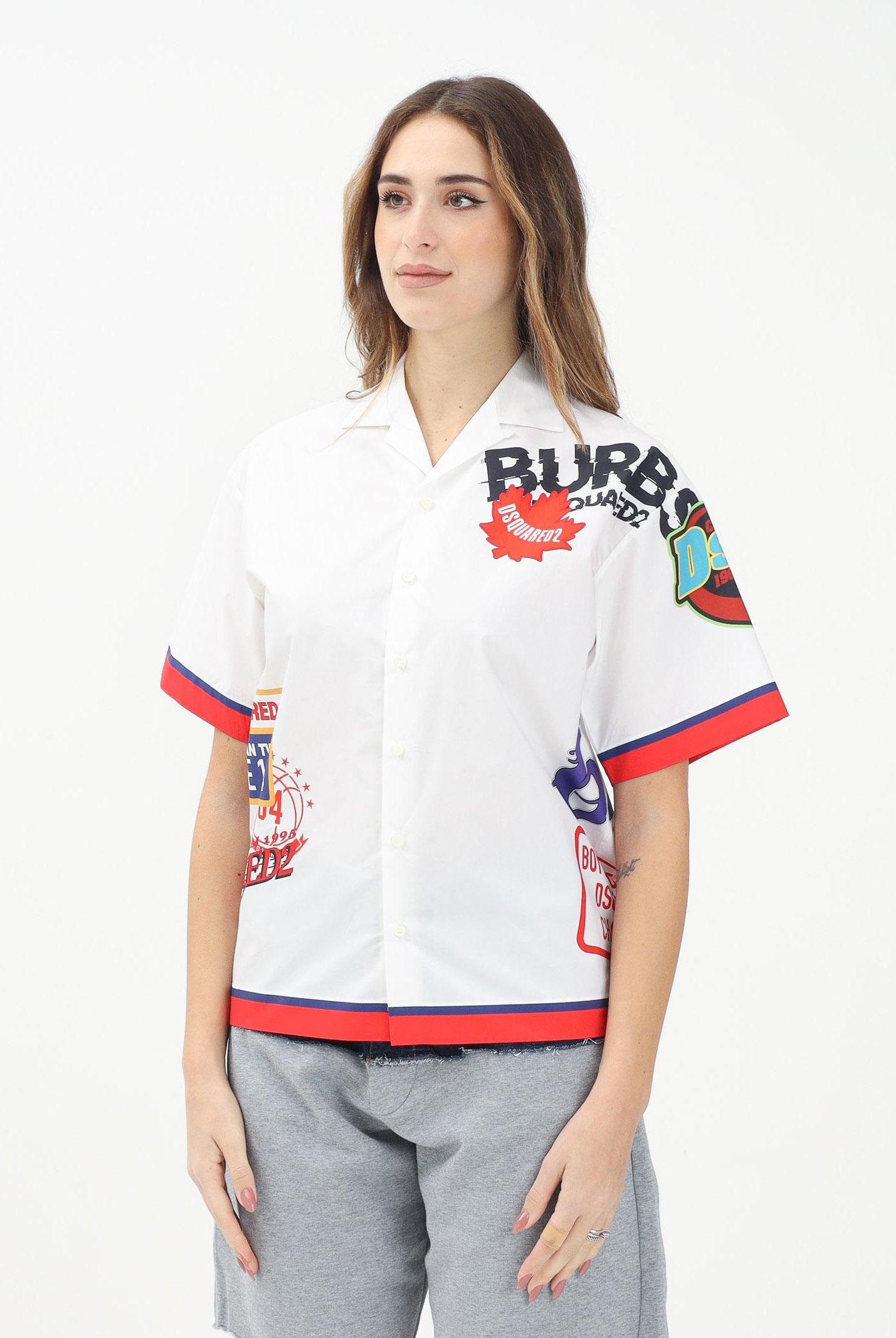 DSQUARED2 Camicia a manica corta bianca per donna, ragazzi e bambini con grafica Urban DQ2819D007D DQ100 DSQUARED2