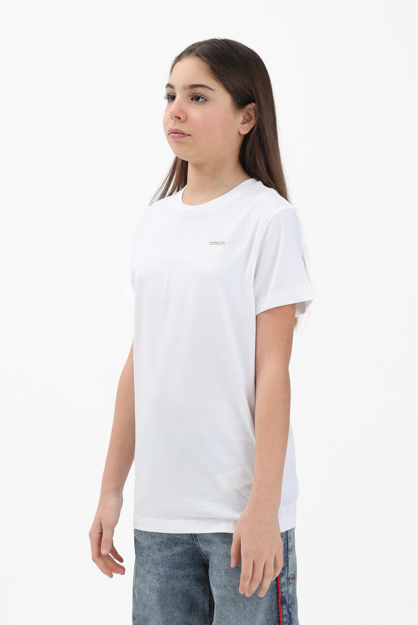DIESEL T-shirt a manica corta bianca per donna, ragazzi e bambini con logo J027710CATM K100 DIESEL