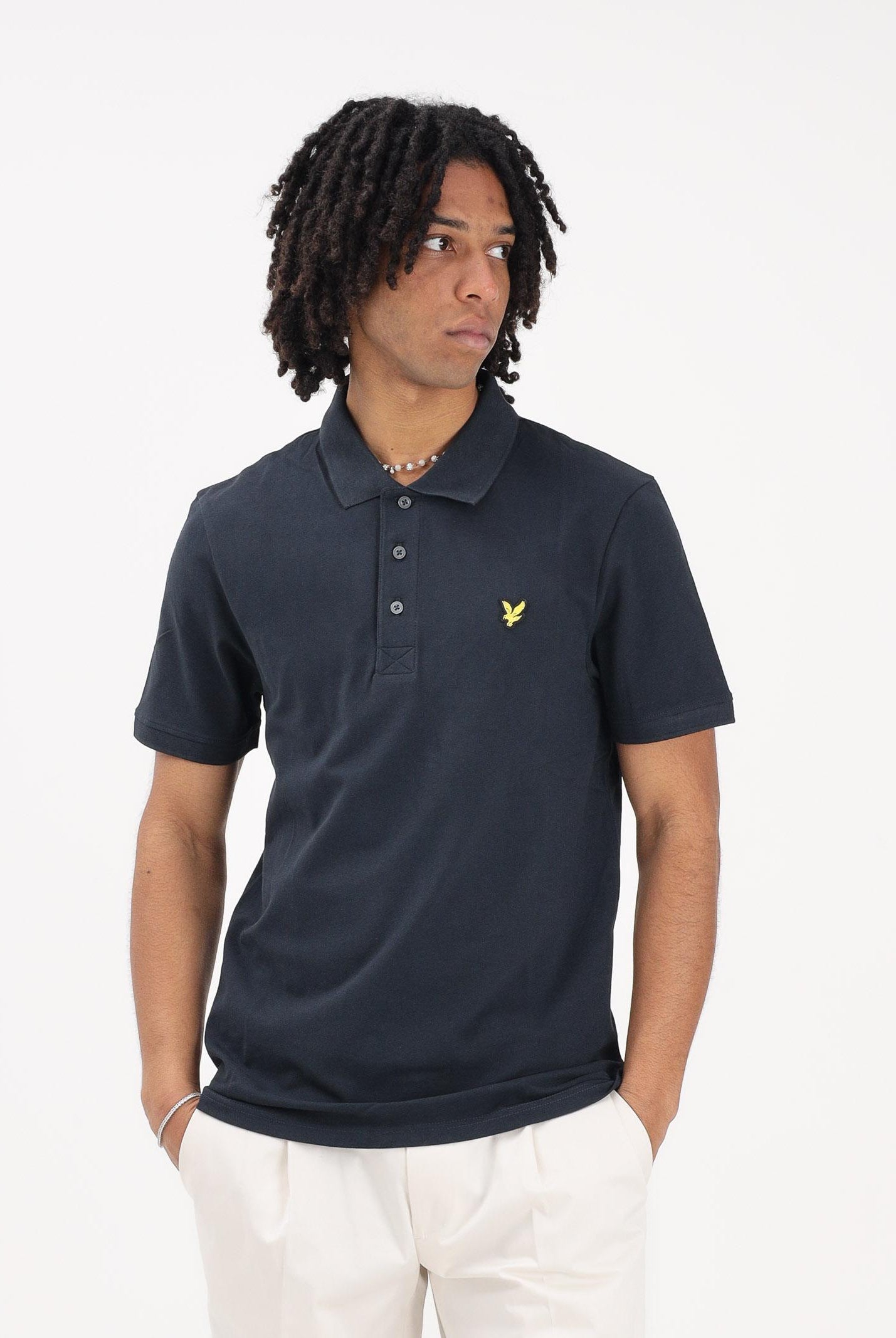LYLE & SCOTT Polo a manica corta blu da uomo con patch logo golden eagle SP400VOG Z271 LYLE & SCOTT
