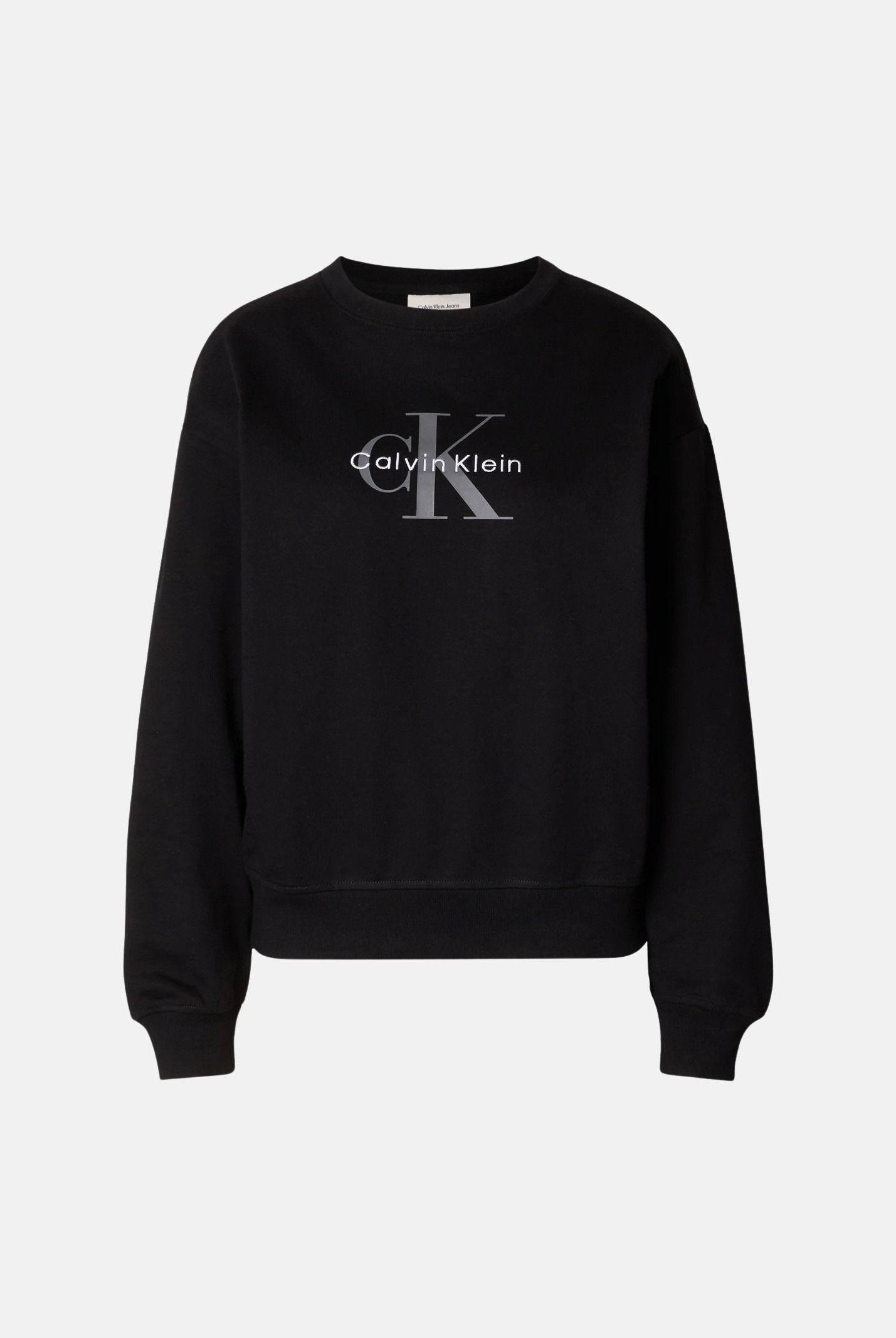 CALVIN KLEIN Fellpa girocollo LS Monologo French Terry Relaxed Crew Neck color Black, nero, da donna. LV047B234G UB1 CALVIN KLEIN