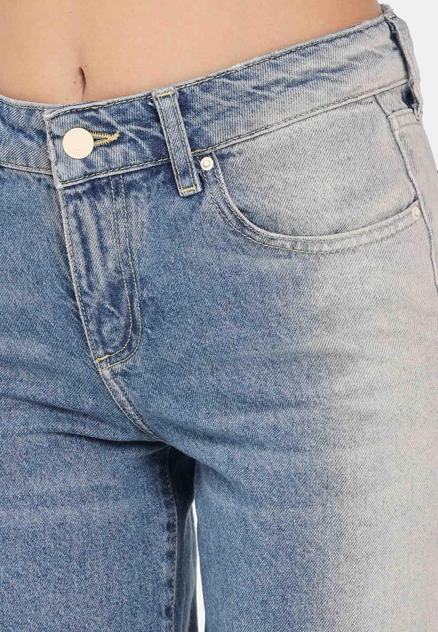 ARMANI EXCHANGE Jeans a gamba larga da donna in denim lavaggio chiaro con effetto sfumato sui lati XW000056AF14486 MB001 ARMANI EXCHANGE