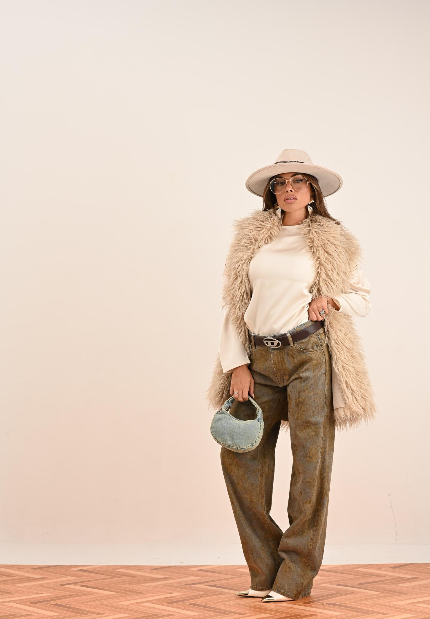 VICOLO Jeans Alex in denim effetto marmorizzato con sfumature beige DF5157 SP VICOLO