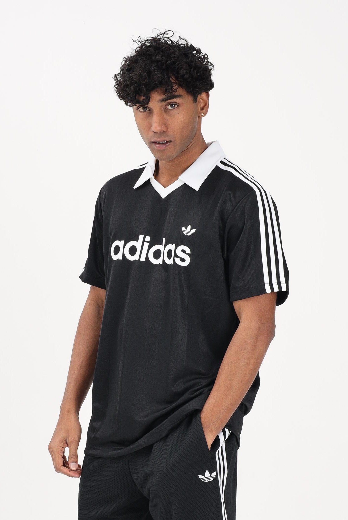 ADIDAS ORIGINALS Polo a manica corta Archive Collar Engineered Jersey nera da uomo KE3584 . ADIDAS ORIGINALS