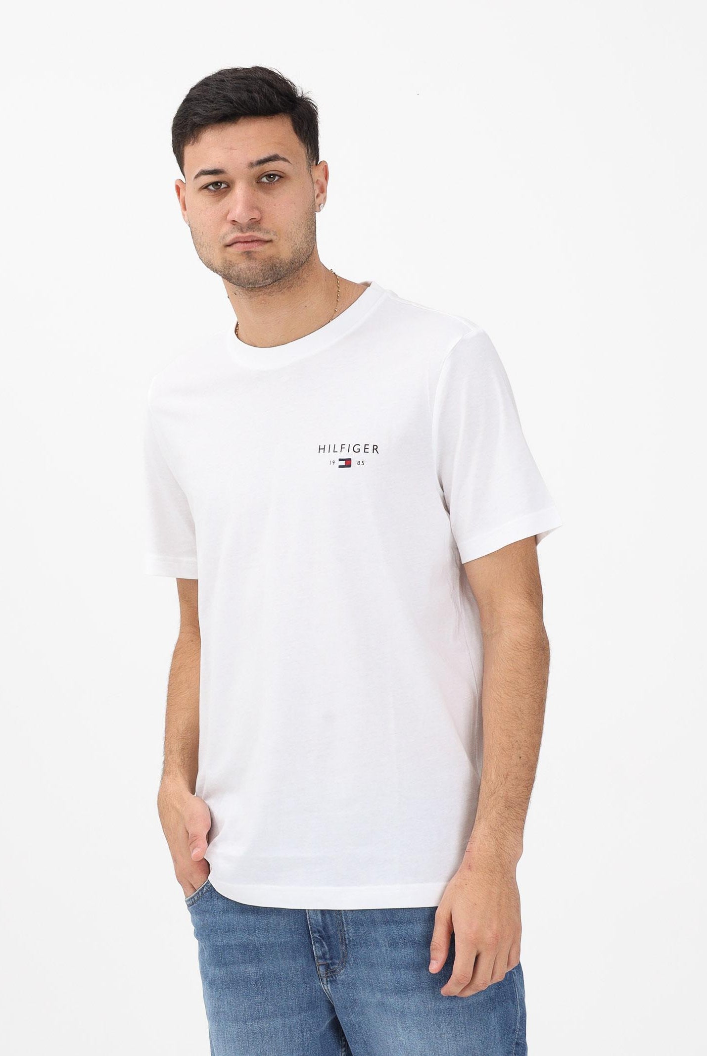 TOMMY HILFIGER T-shirt a manica corta bianca da uomo con logo MW0MW41456 YBR TOMMY HILFIGER