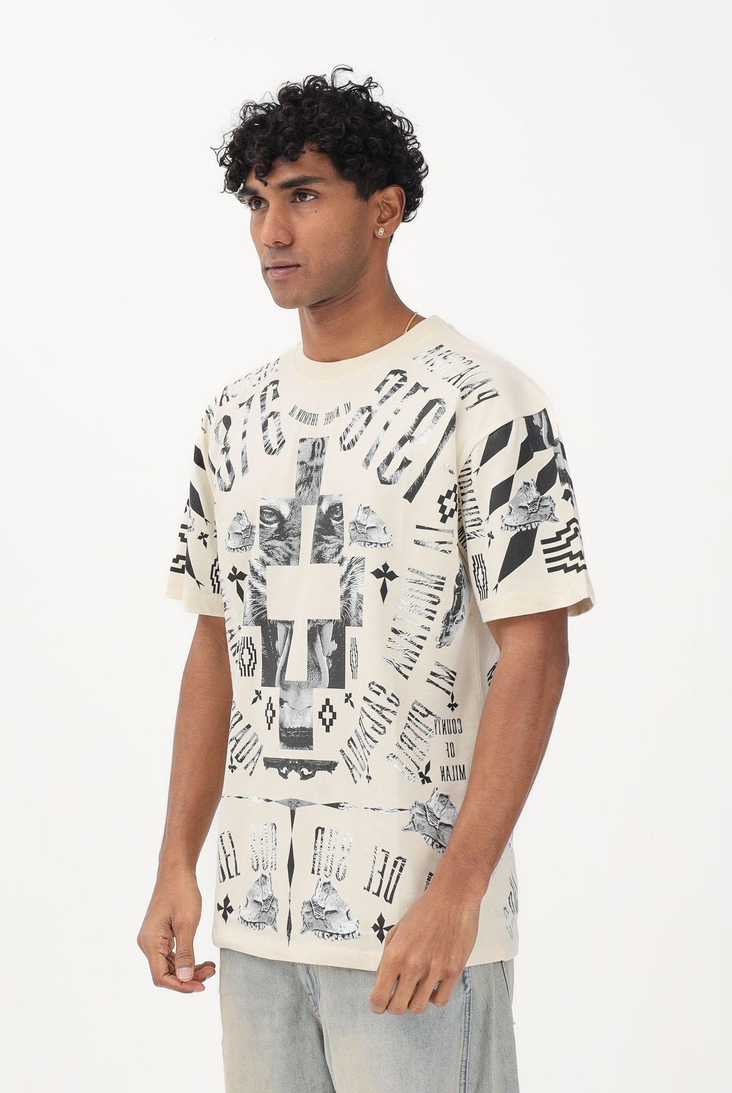MARCELO BURLON COUNTY OF MILAN T-shirt a manica corta panna da uomo con stampa S6CMMATH036 412 MARCELO BURLON COUNTY OF MILAN