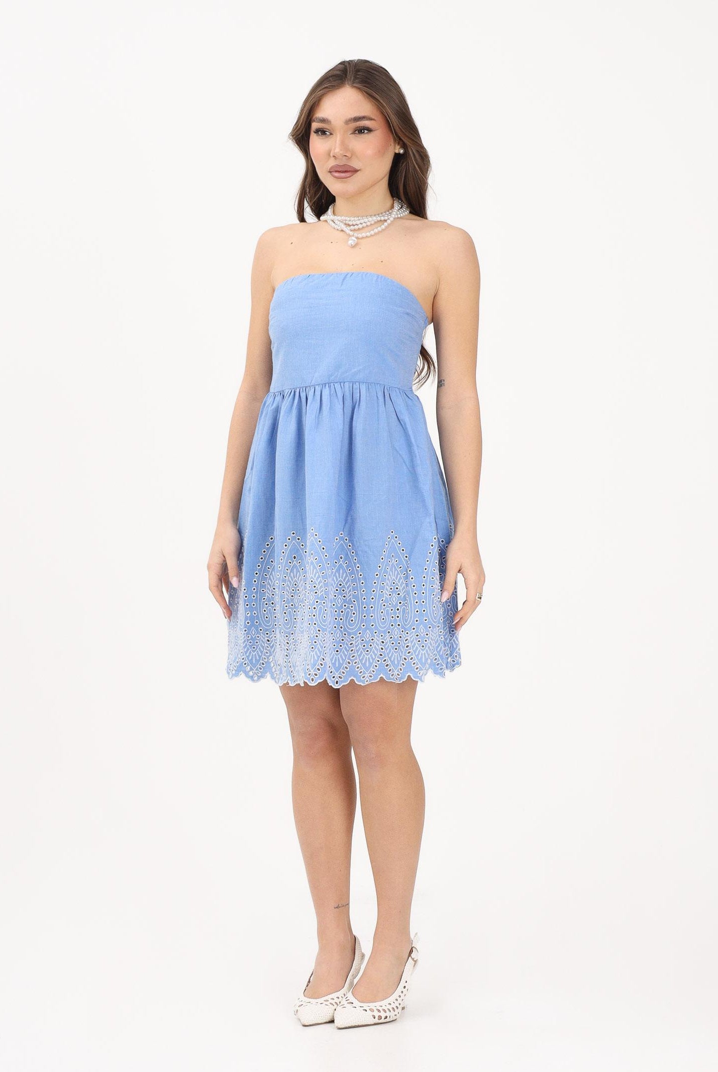 ONLY Abito corto celeste da donna con lavorazione sul fondo 15367443 BLBO ONLY