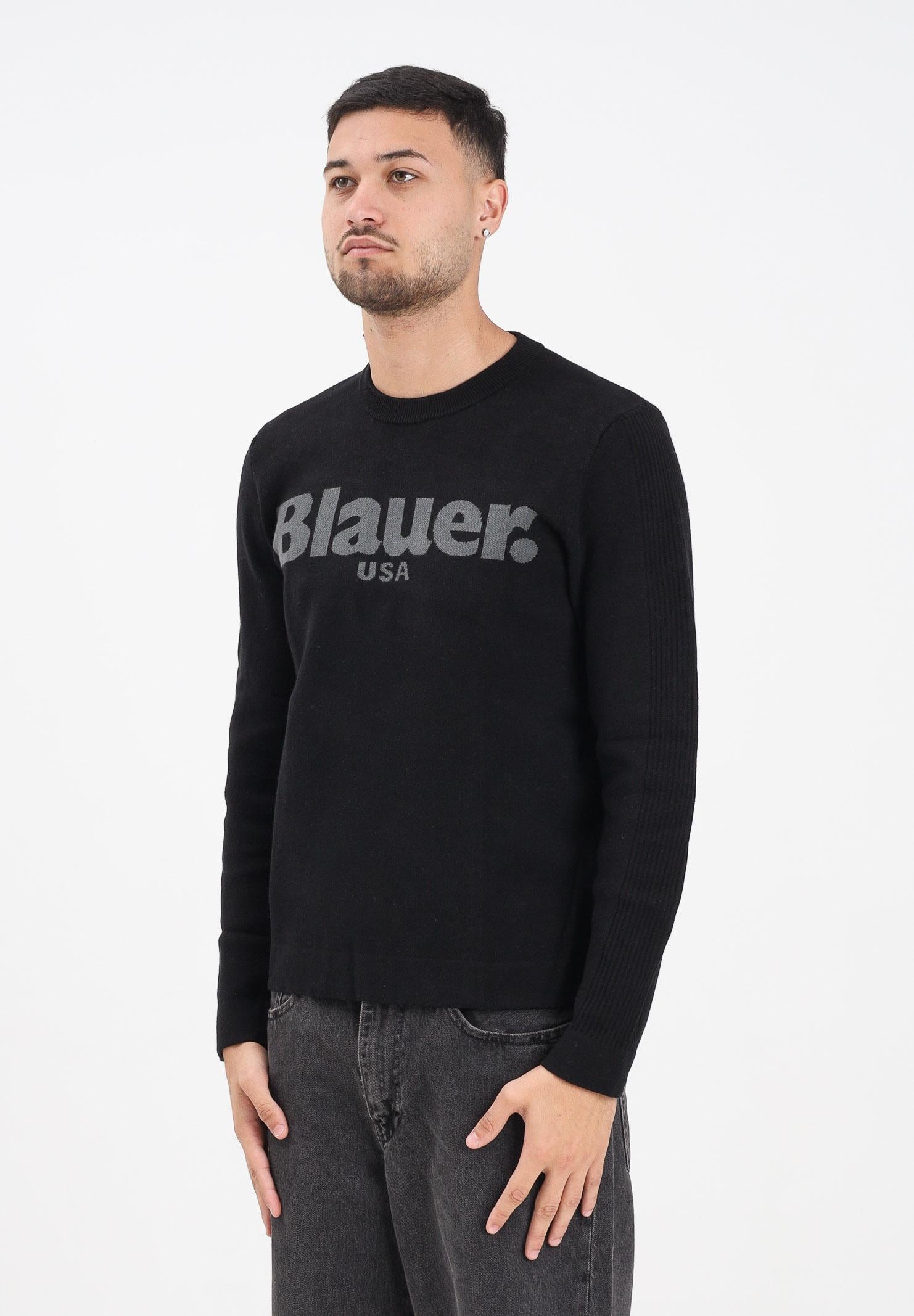 BLAUER Maglioncino girocollo ALLEYNE nero da uomo con logo 25WBLUM01263-006645 999 BLAUER