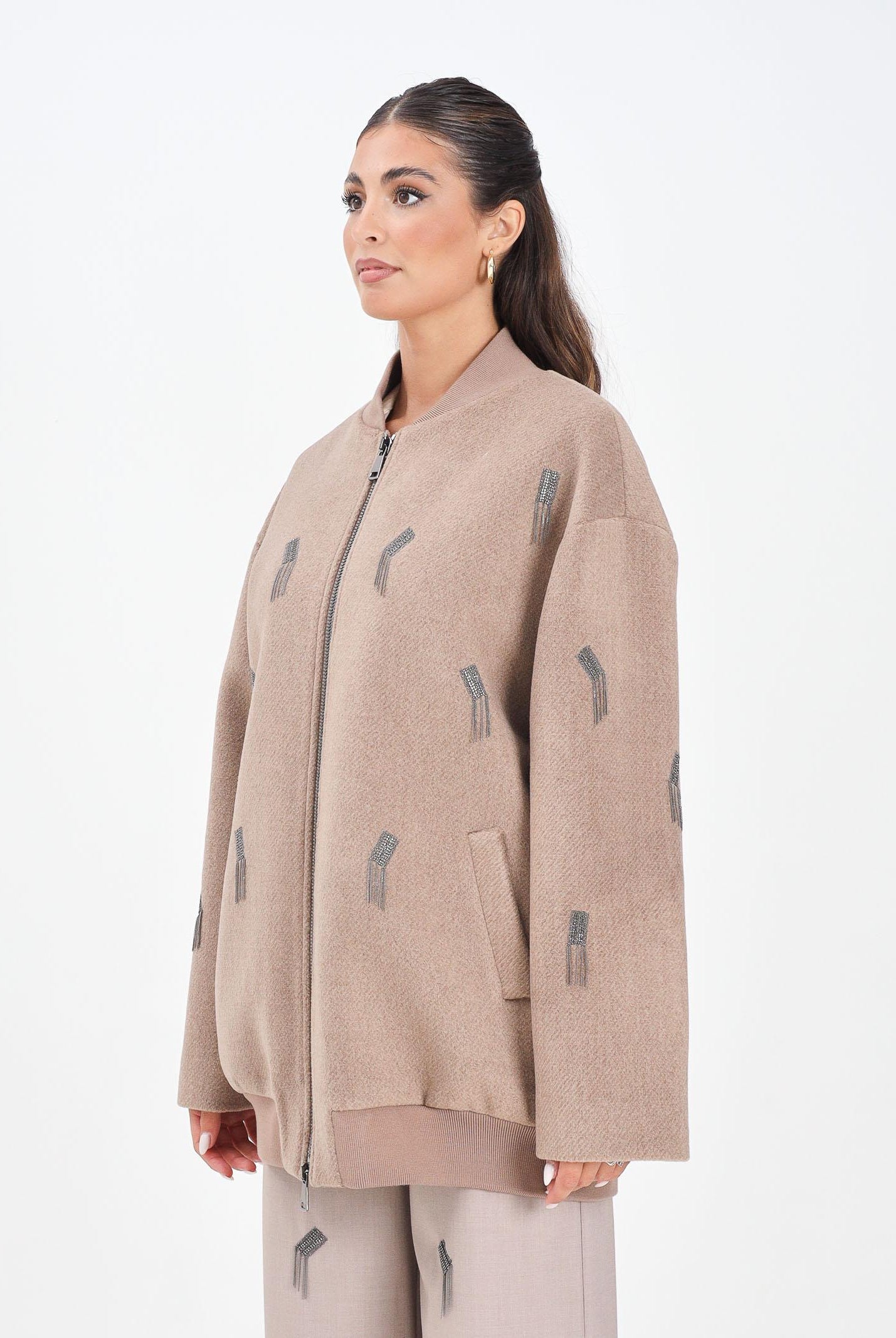 SIMONA CORSELLINI Cappottino beige da donna con dettagli gioiello A25CPCB00101-C00214 V0754 SIMONA CORSELLINI