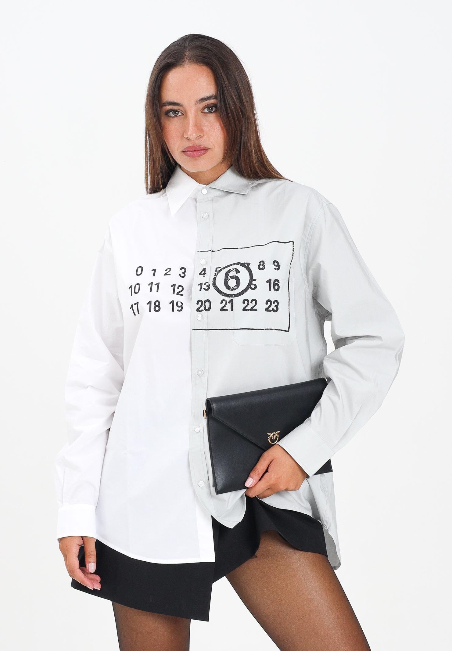 MAISON MARGIELA Camicia a manica lunga bianca e grigia per donna, ragazzi e bambini con stampa logo M60860MM014 M6C36 MAISON MARGIELA