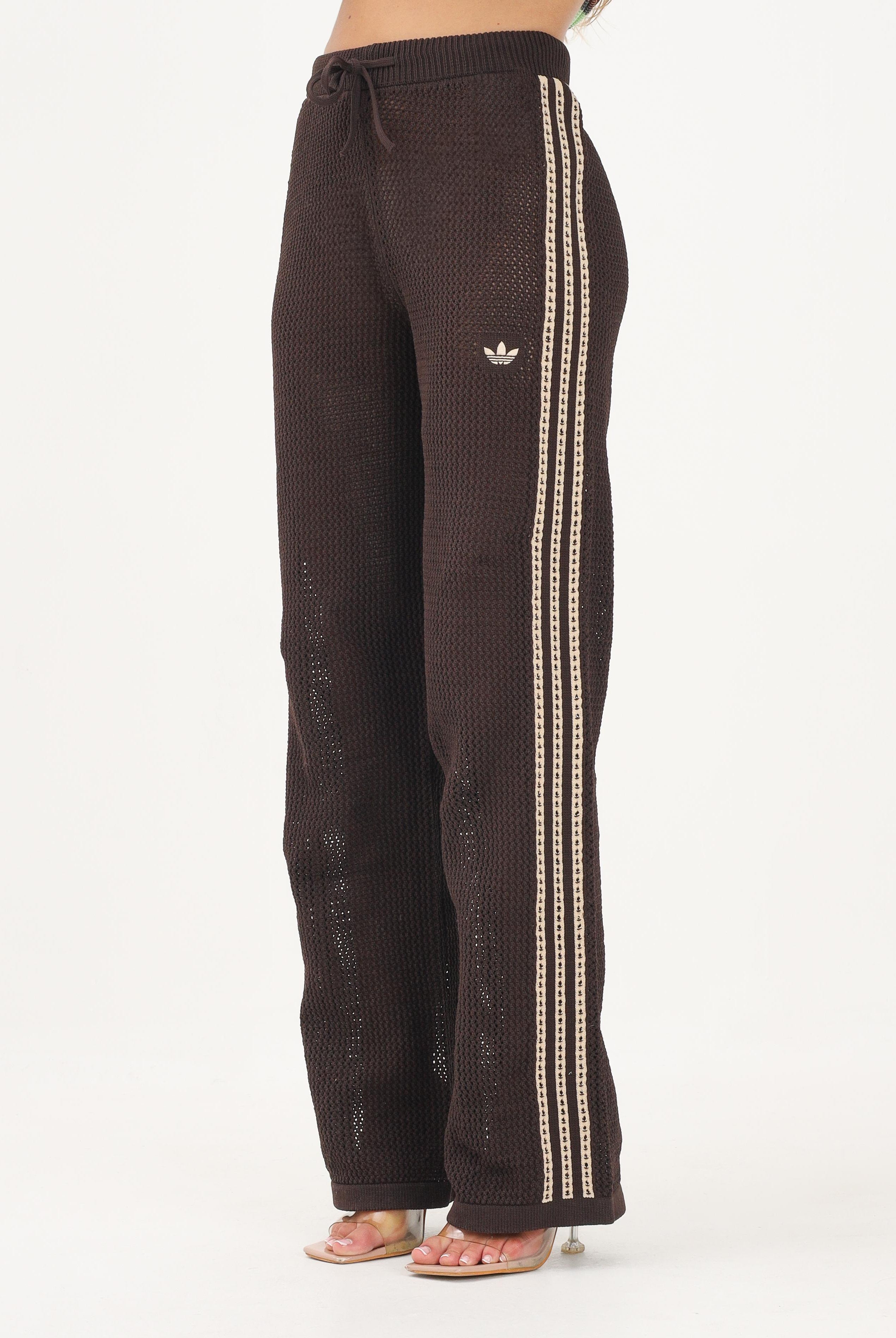 ADIDAS ORIGINALS pantaloni sportivi Crochet Trackpant marrone stripes gialle donna. KQ6656 . ADIDAS ORIGINALS