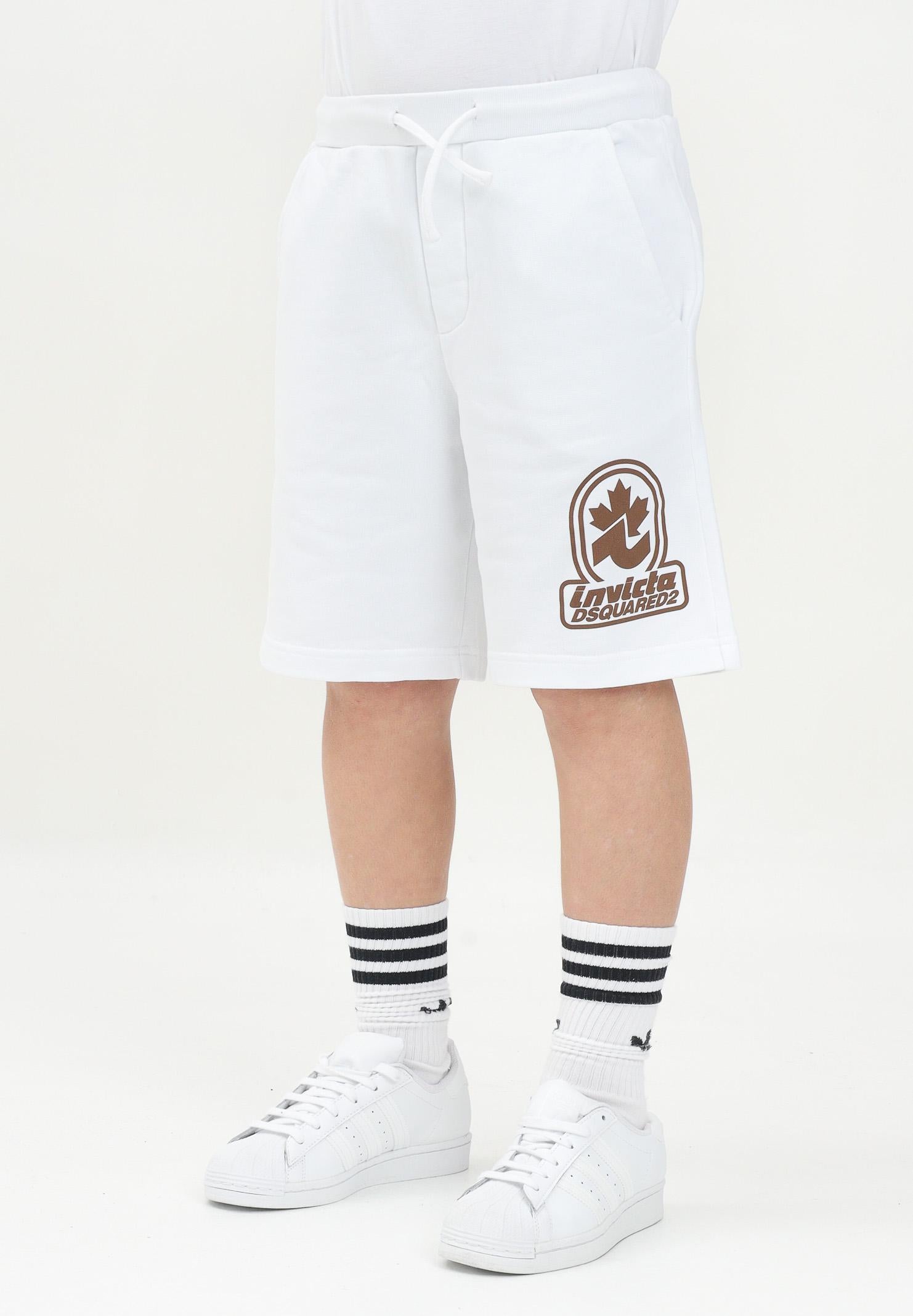 DSQUARED2 Shorts sportivo bianco per donna, ragazzi e bambini con stampa del logo "Invicta Dsquared2" DQ2908D0AD2 DQ100 DSQUARED2