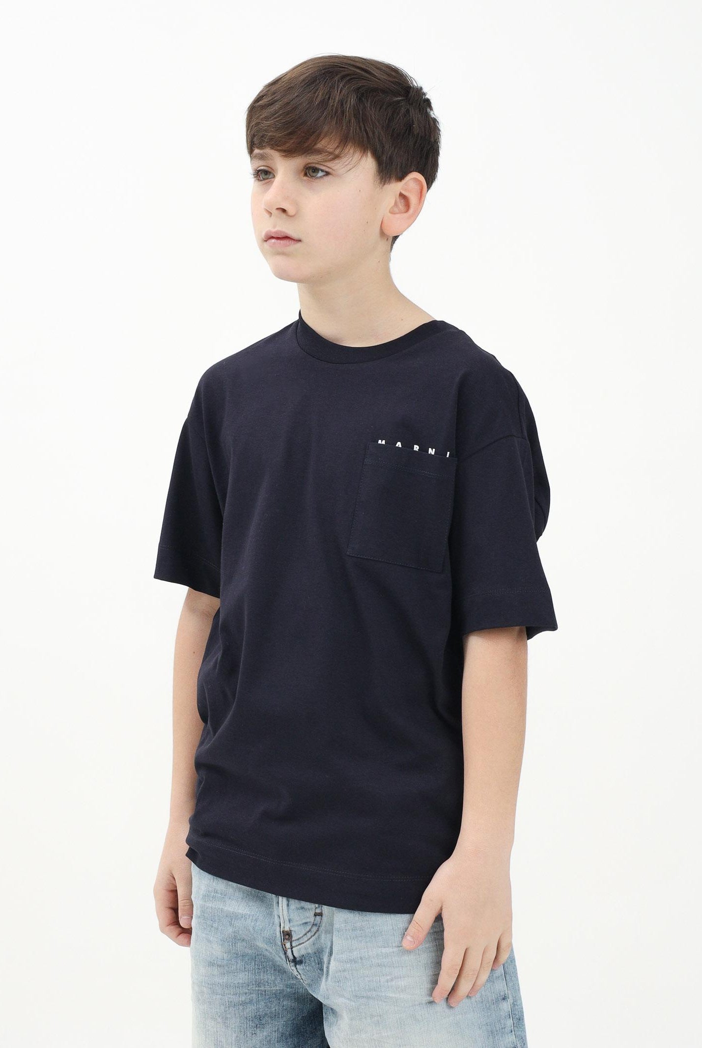 MARNI T-shirt a manica corta blu per donna, ragazzi e bamini con taschino e logo M01415M00RF 0M803 MARNI