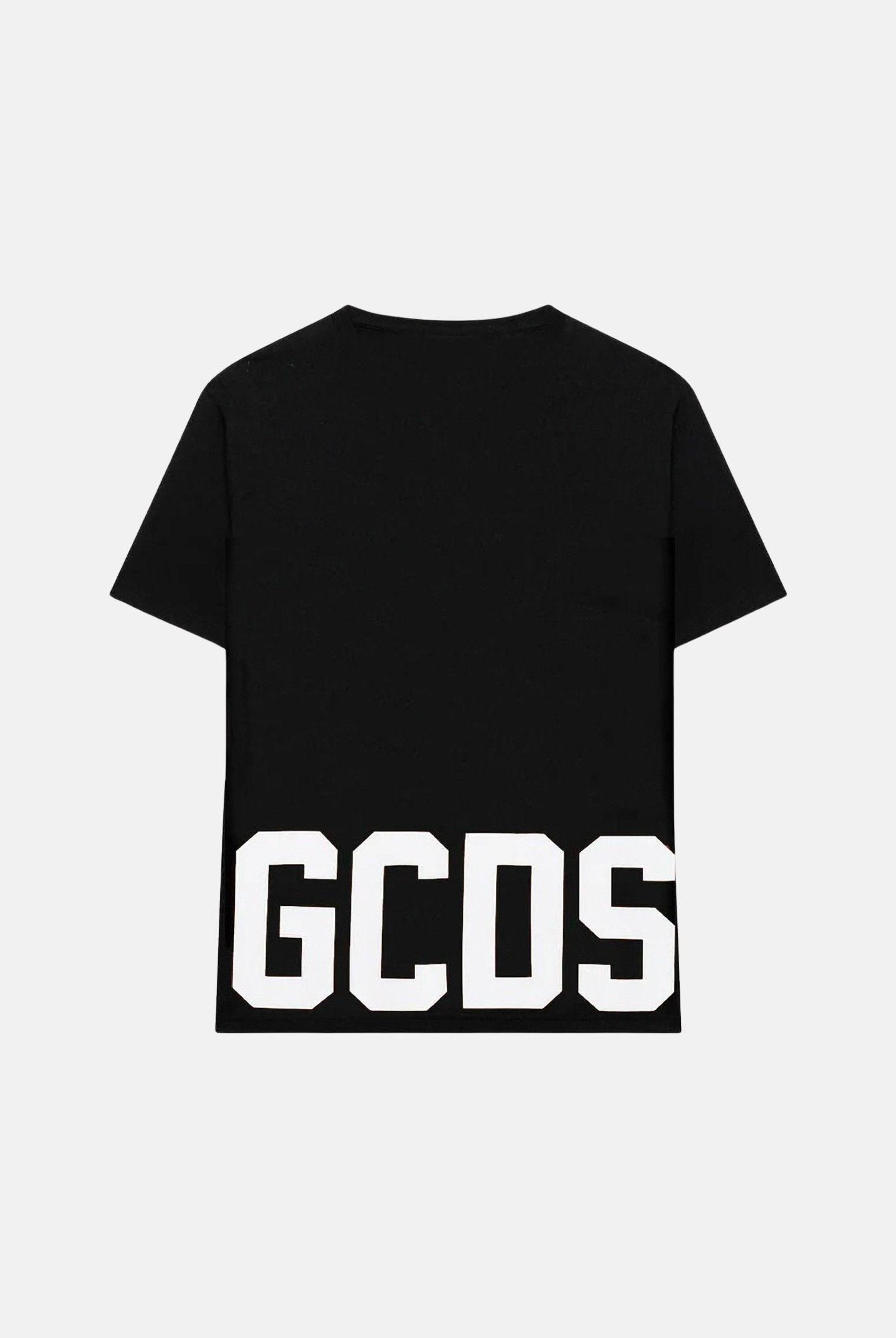 GCDS T-shirt a manica corta nera per bambino e bambina con logo sul retro Z0UKQC587J105 999A GCDS